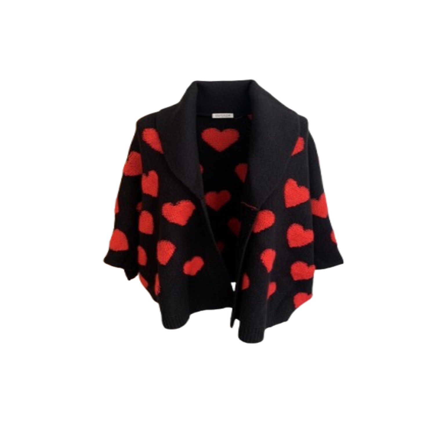 トップス andwang 2way Heart Frill Rib Knit Heart Ribbed Knit Red & Black Cardigan | Saachi | Wolf & Badger