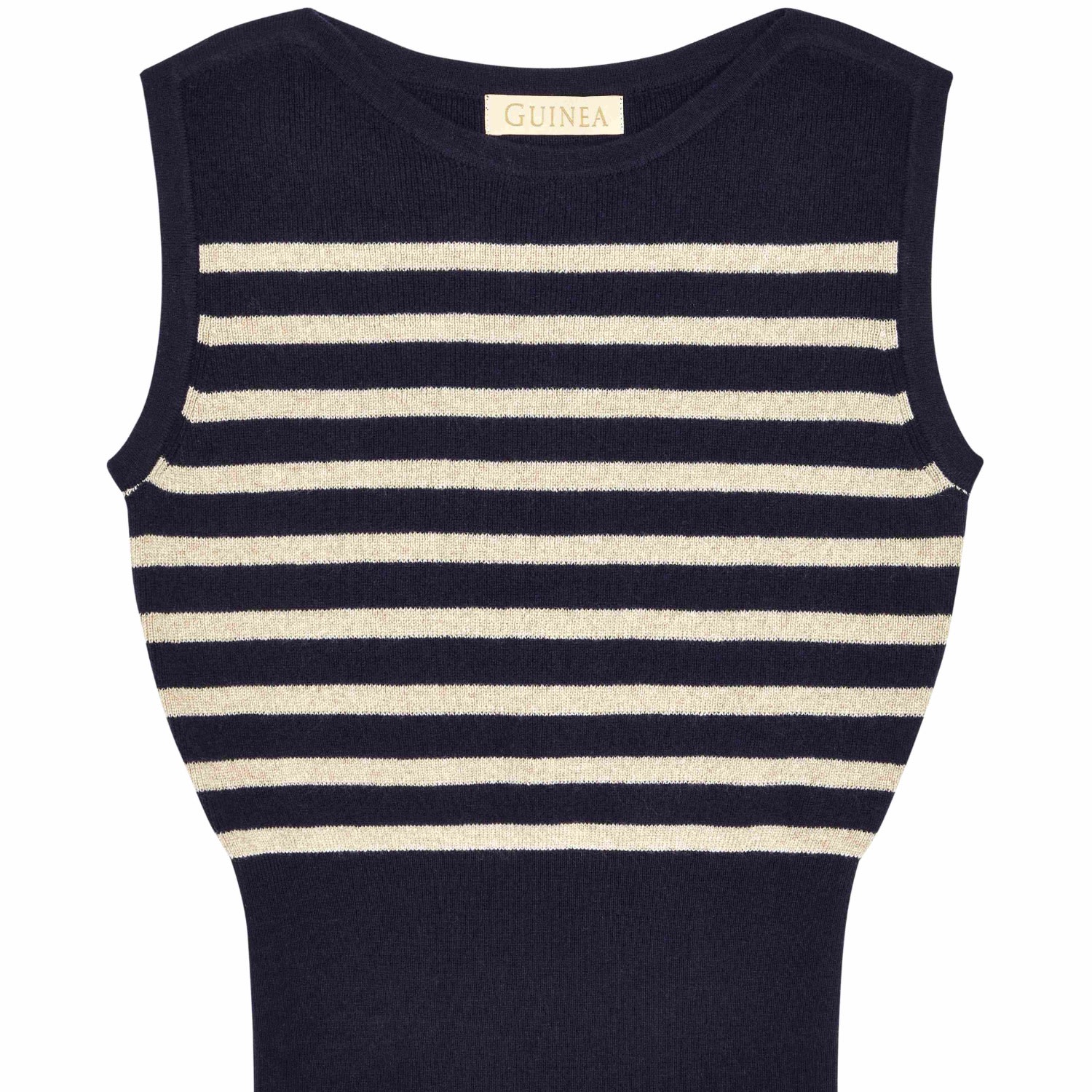Navy & Cream Lurex Stripe Vest Knit Top | Guinea | Wolf & Badger