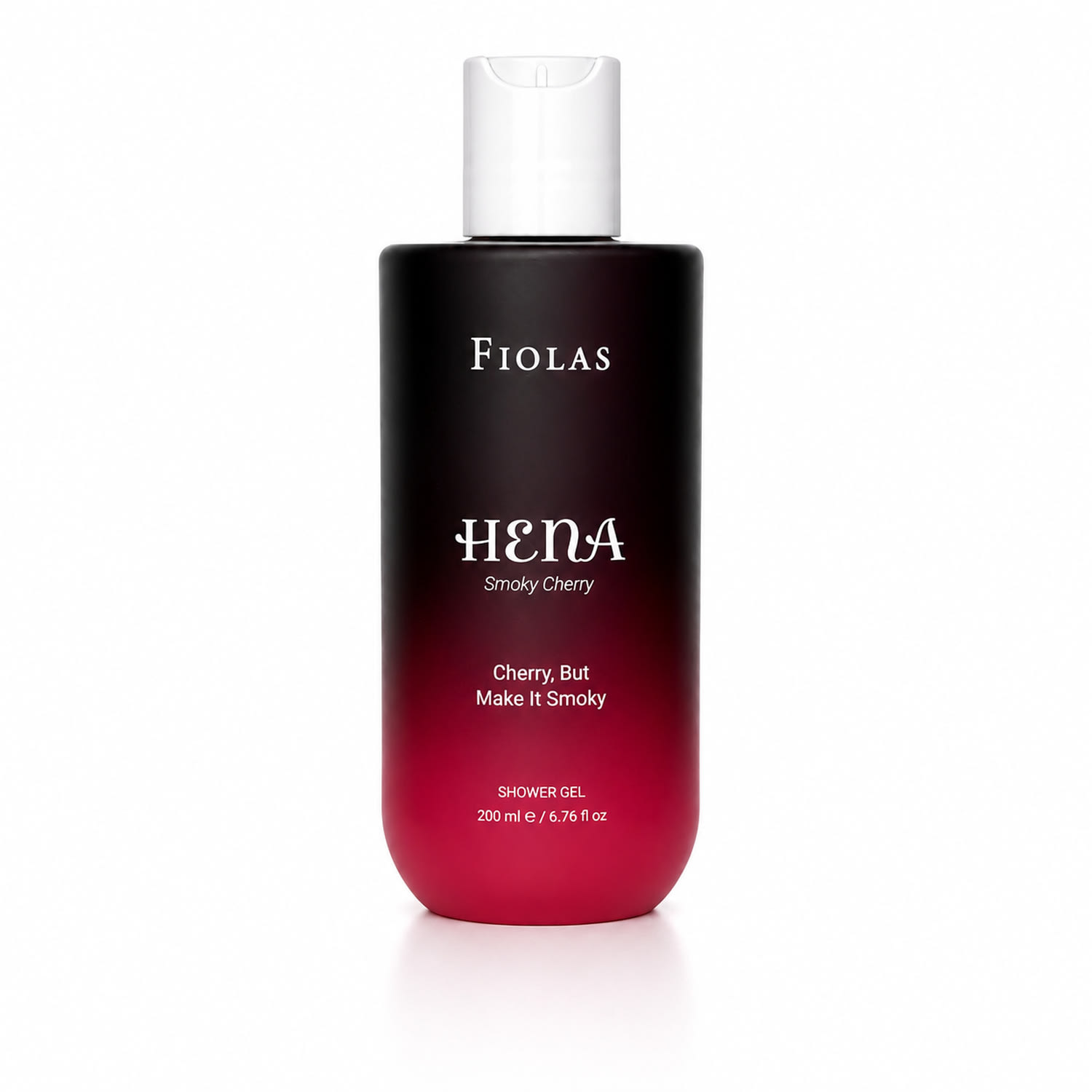 FIOLAS Hena Smoky Cherry shower gel in a dark bottle fading to cherry red