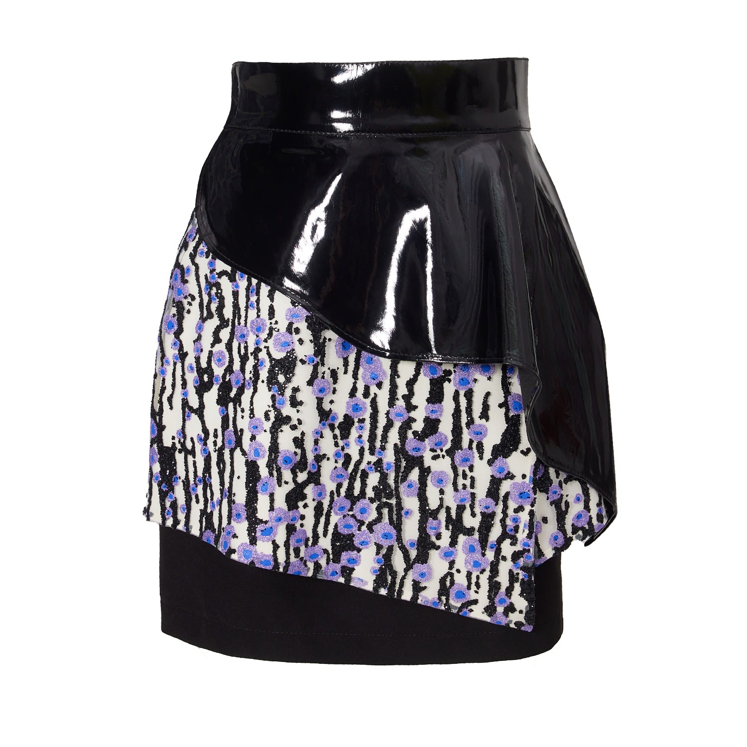 Women s Pink Purple Black High Waisted Multi Layered Mini Skirt with Patent Belt Liliac Small Julia Allert