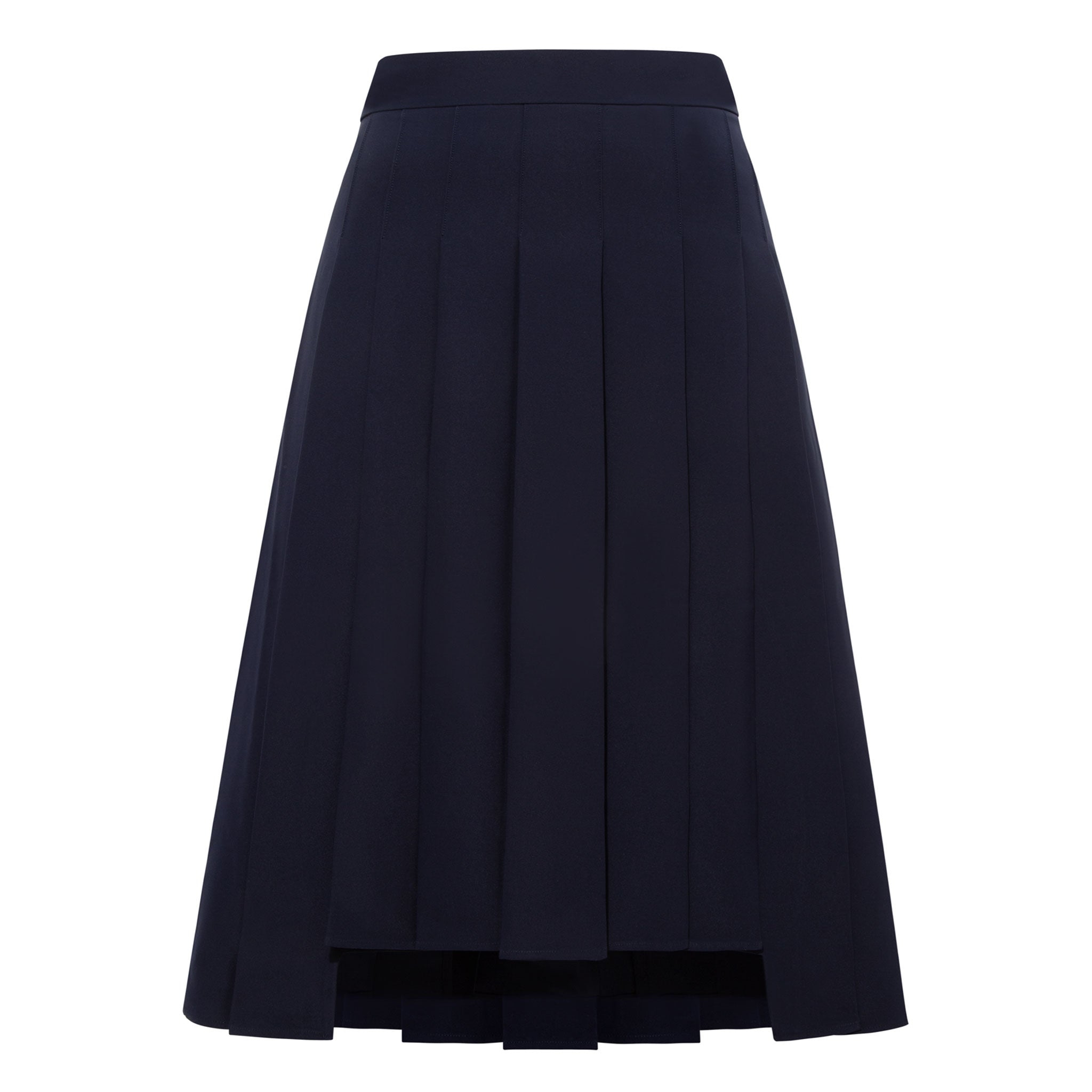High-Waisted Pleated Midi Skirt With Asymmetric Slits - Navy