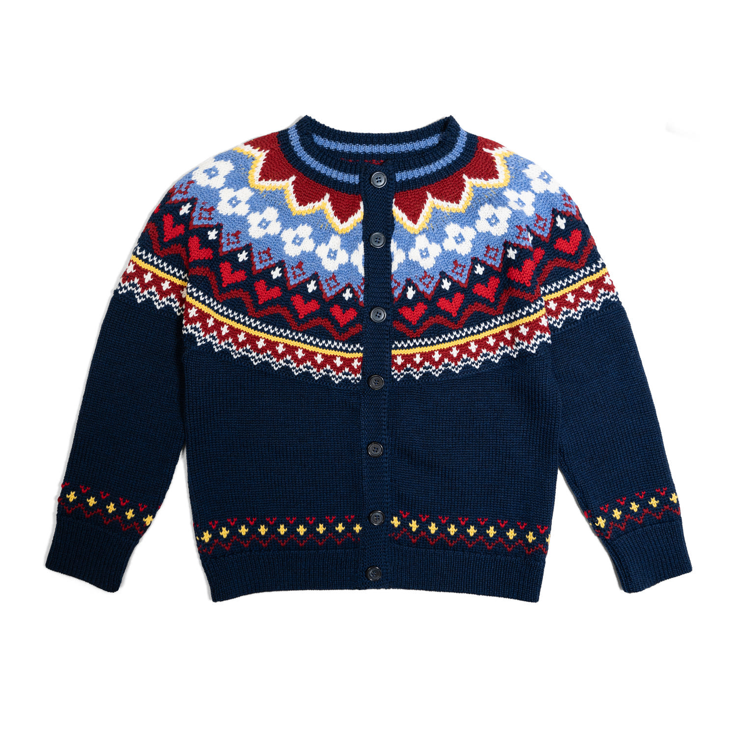 Hilda Faire Isle Cardigan In Navy Multi | GiGi Knitwear | Wolf