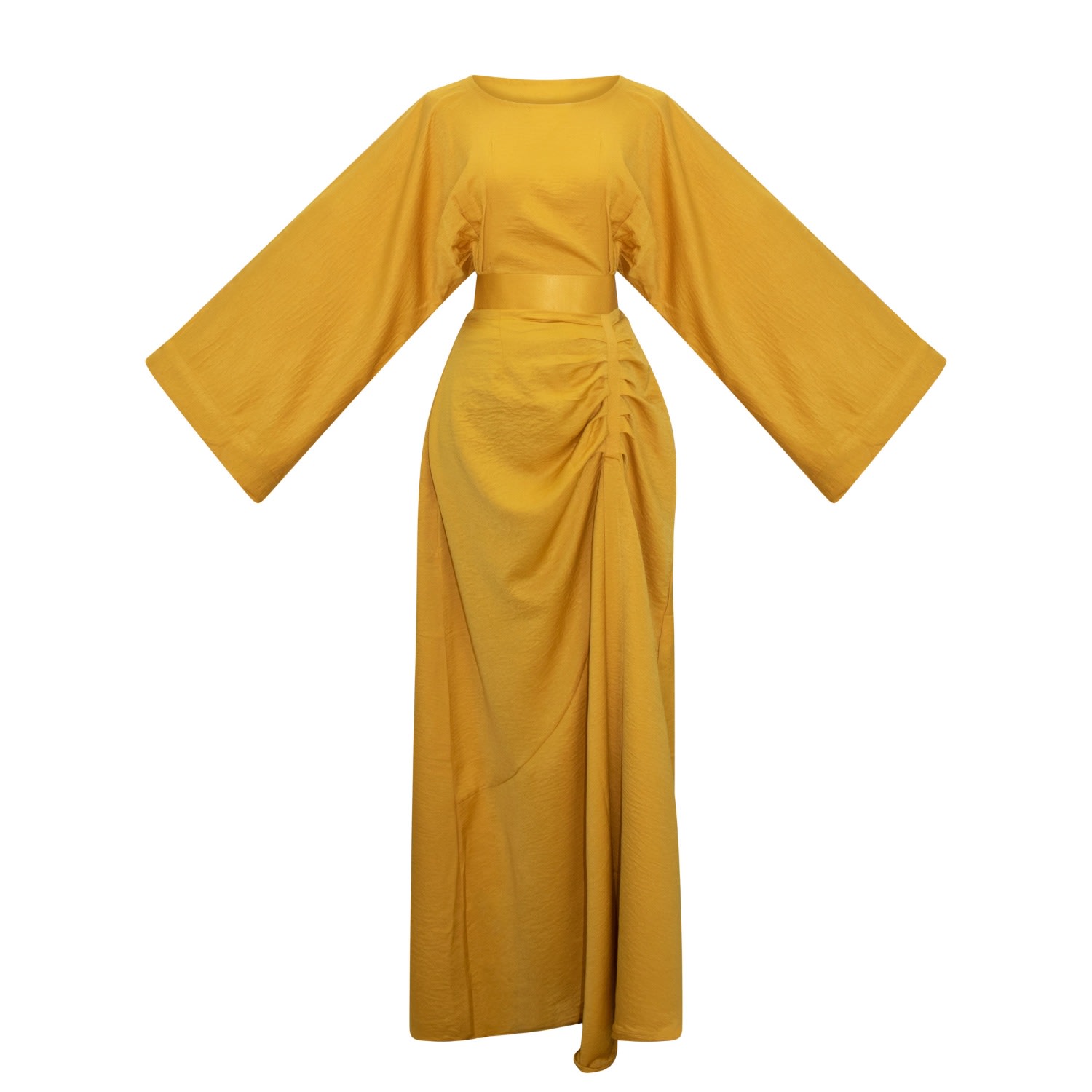 Miss FM Maxi Dress with Ruching - Yellow/Gold