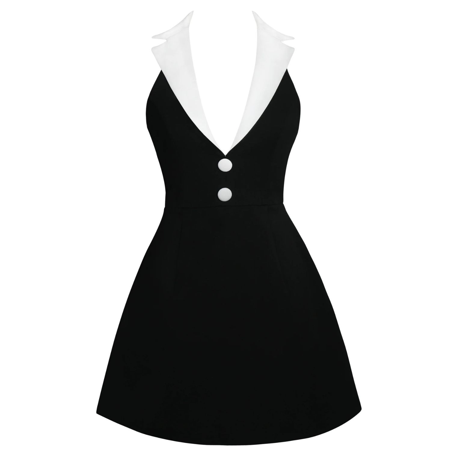 black and white mini dress formal Ignacia Office Casual Black & White Halter Mini A-Line Dress by Miss Circle  New York