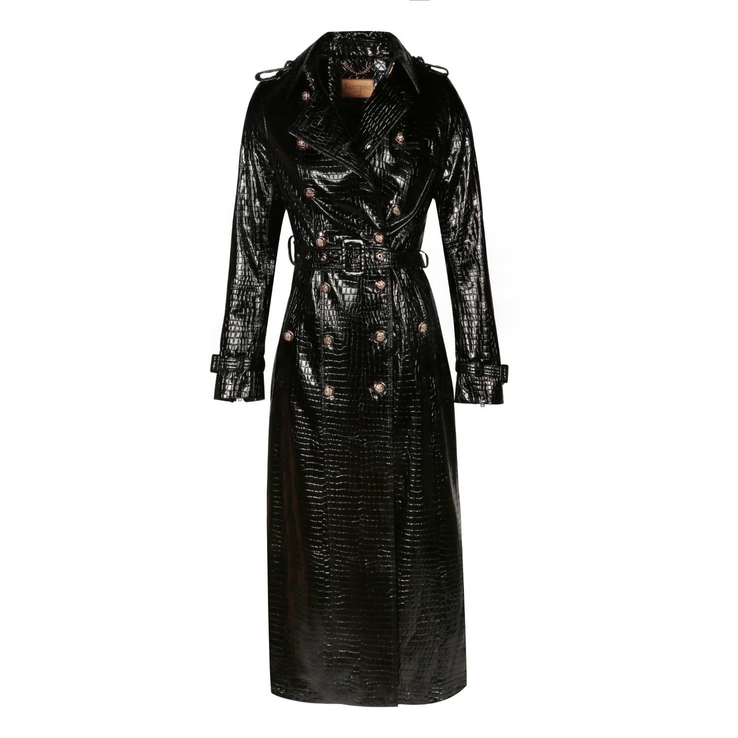 'Indiscreet' 100% Leather Trench Coat In Nero by Santinni