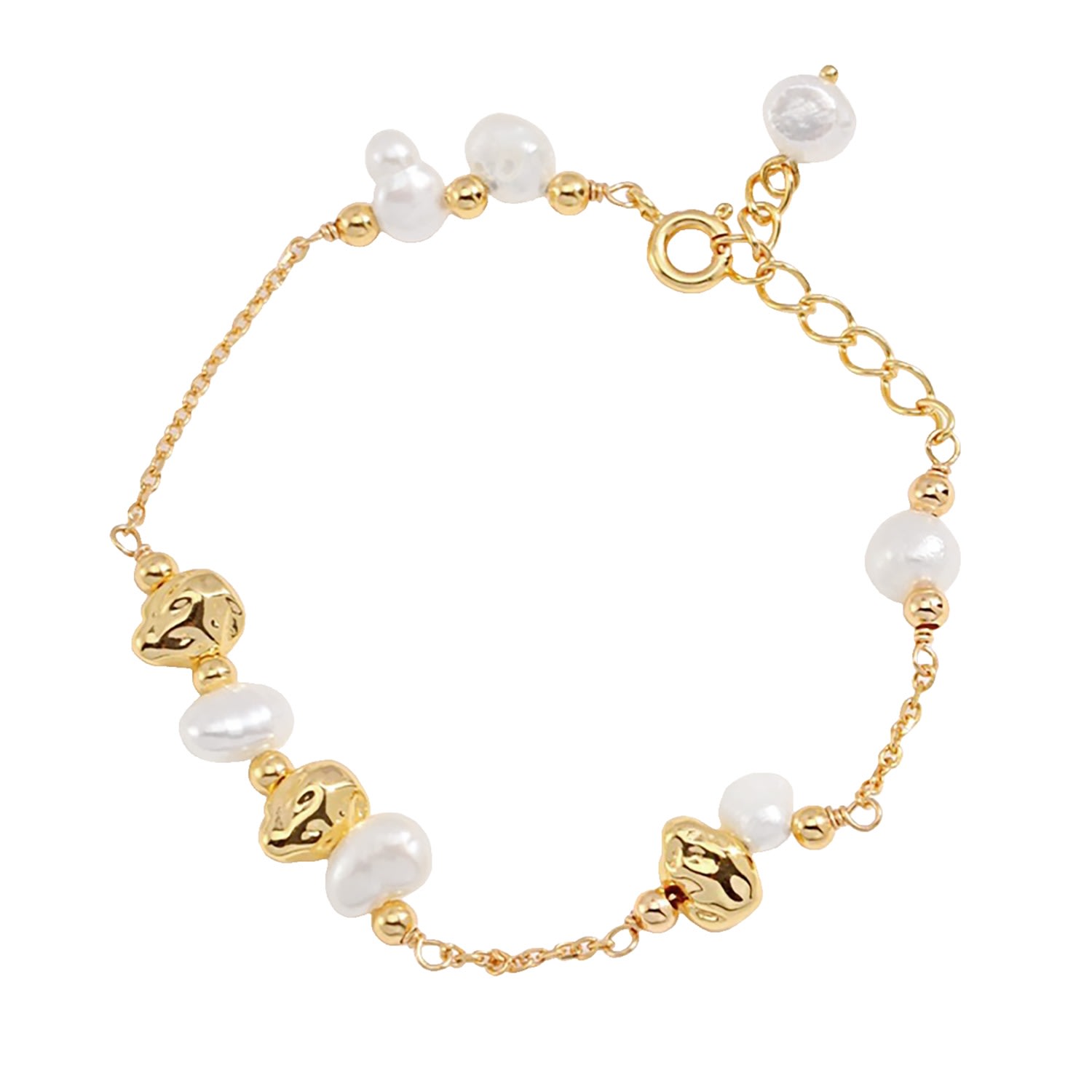 Irregular Silver Plated Gold With Freshwater Pearls Bracelet Ms