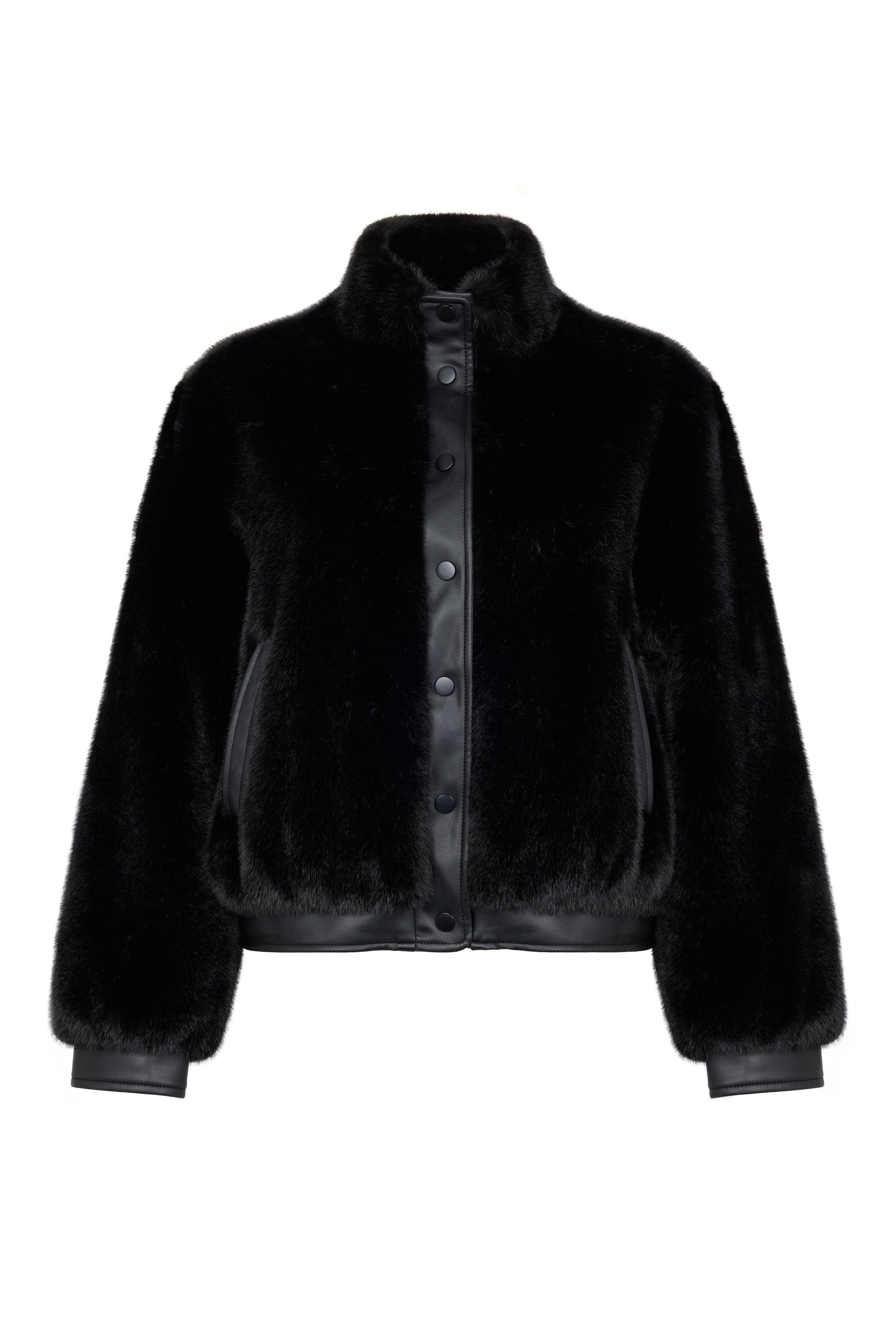Jolie Bomber Jacket Vegan Luxe Pile Faux Fur Black | ISSY LONDON