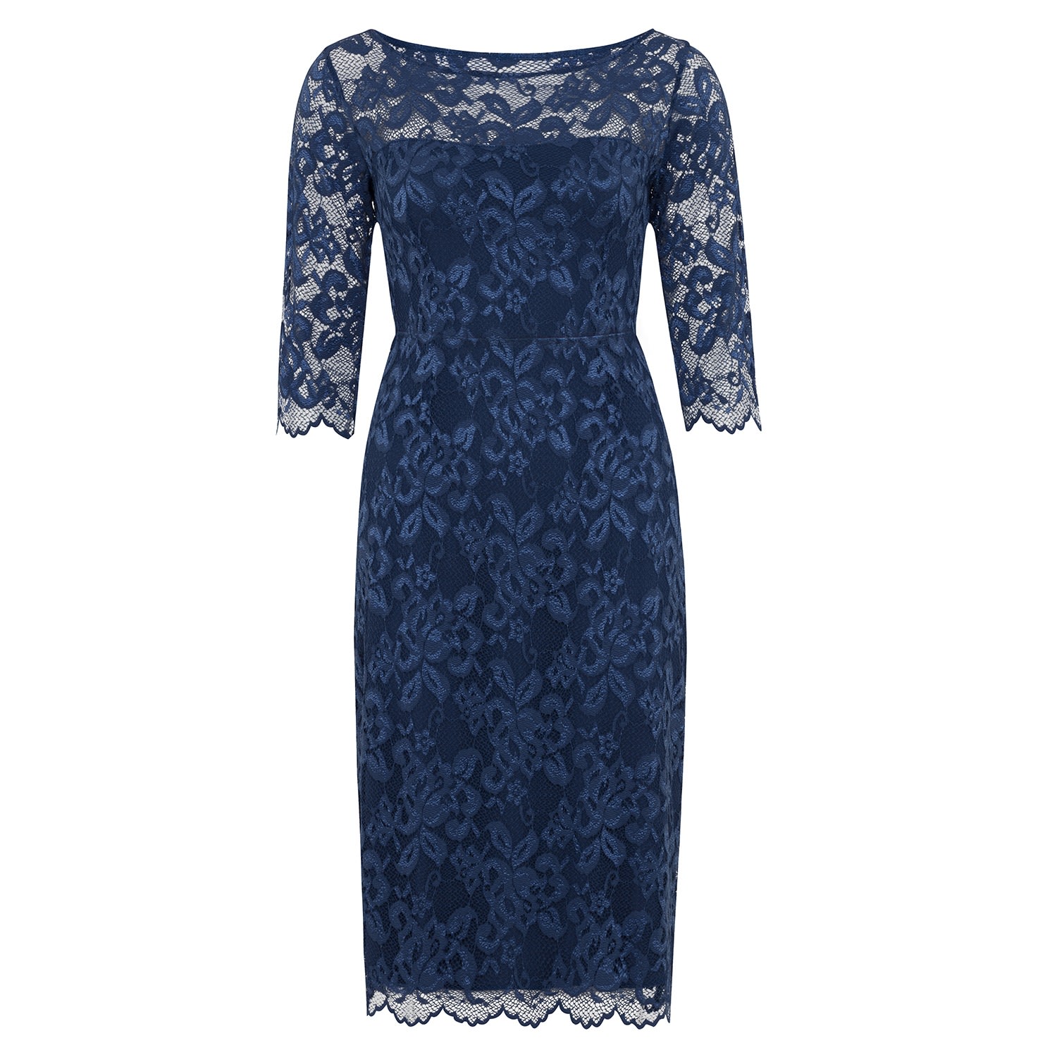 chinese dress ladies Marlene Navy Blue Floral Lace Midi Dress, S / Blue main image 1
