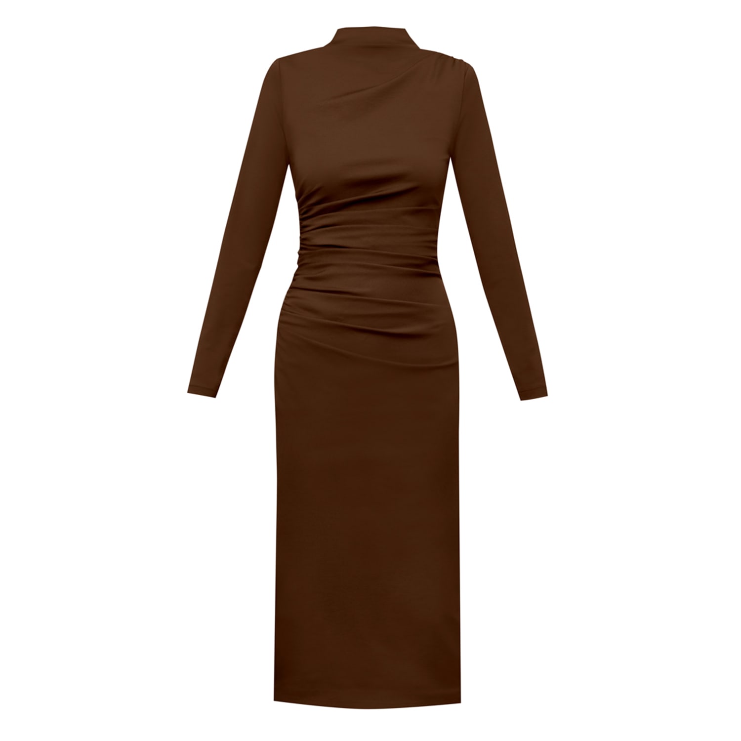 Kaira Brown Mini Cocktail And Office Lyocell Draped Bodycon Dress by Alina Cernatescu