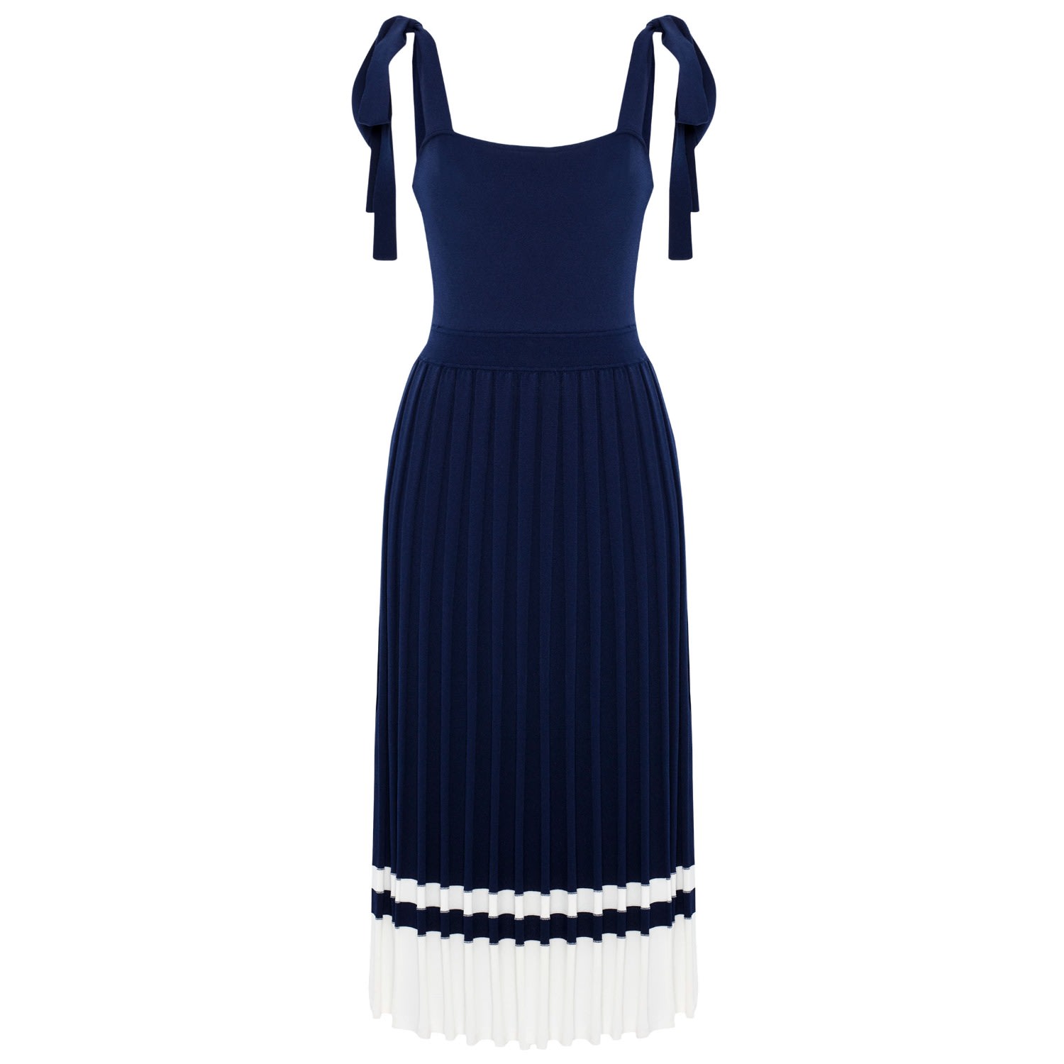 knee length dresses for ladies Floating by Pleated Neckline Mesh Midi Dress White