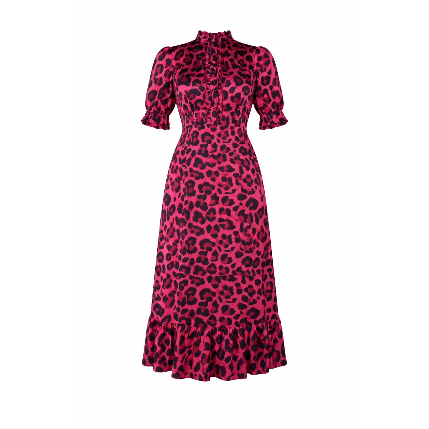 pink leopard print midi dress Kirsty Ruffle Hem Midi Dress Pink Leopard by Girl In Mind