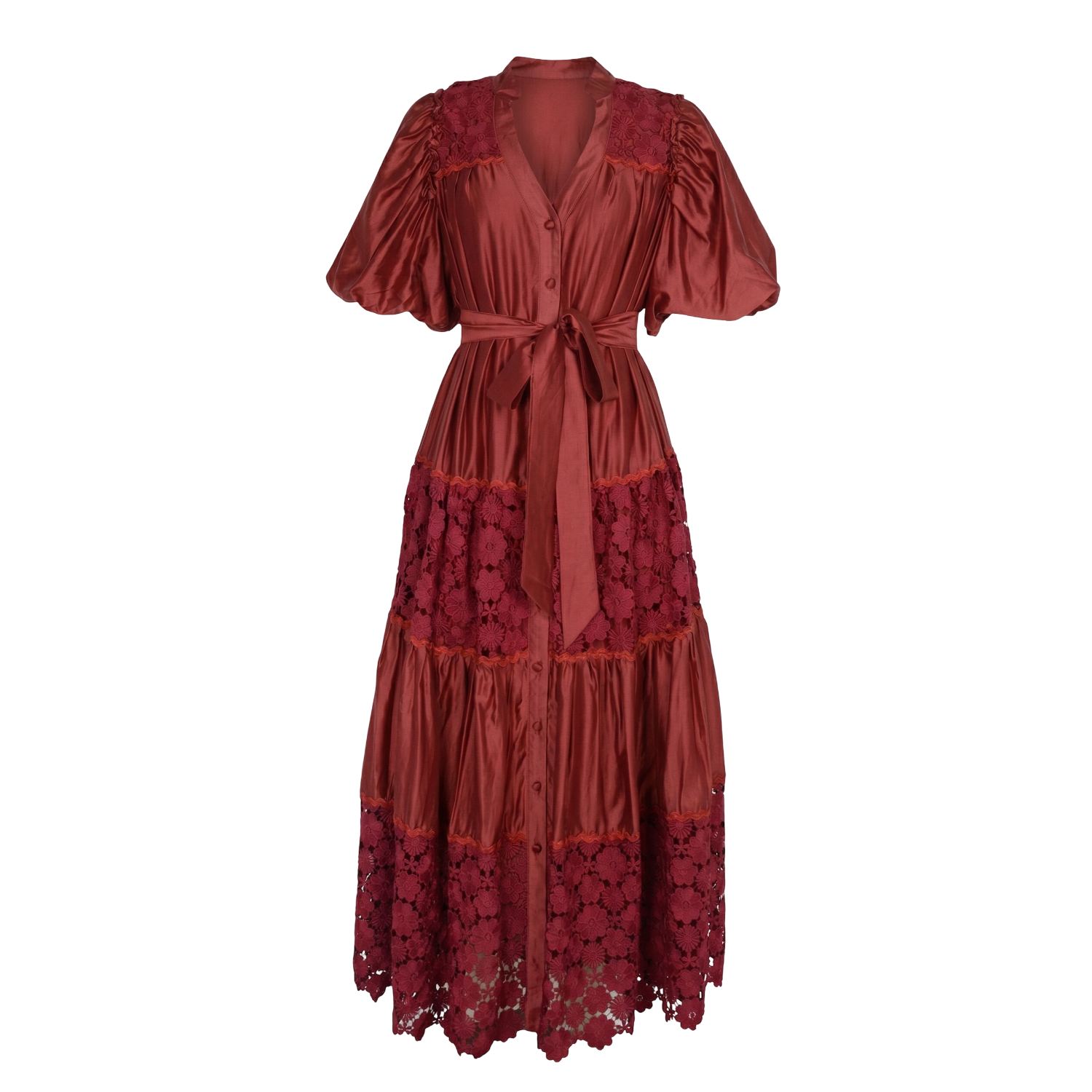 knee length dresses for ladies Astr The Label Long Sleeve Lace A-Line Maxi Dress in Chocolate Brown at Nordstrom, Size Medium main image 0