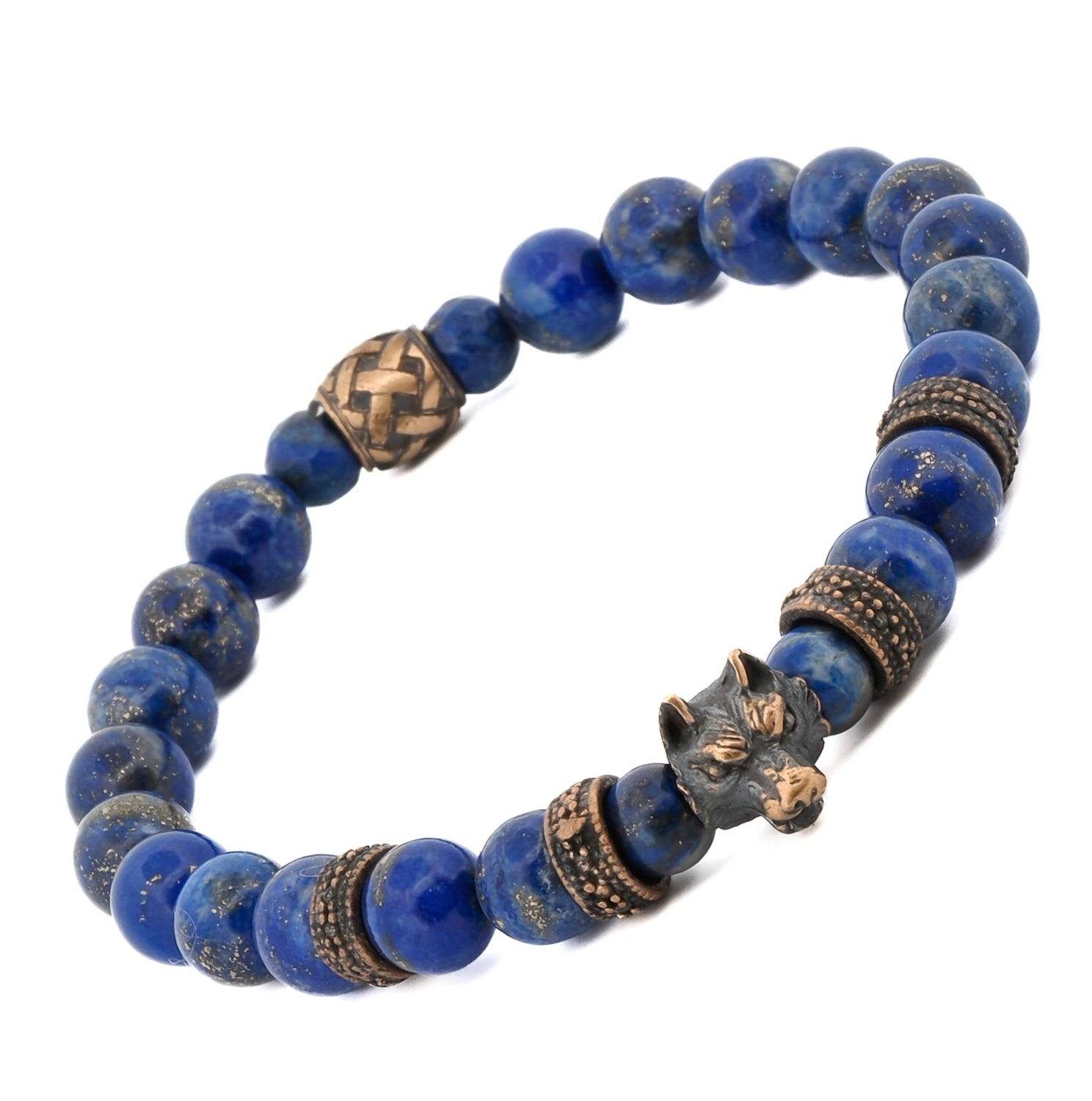 Lapis Lazuli Stone Powerful Wolf Courage Beaded Bracelet - Blue