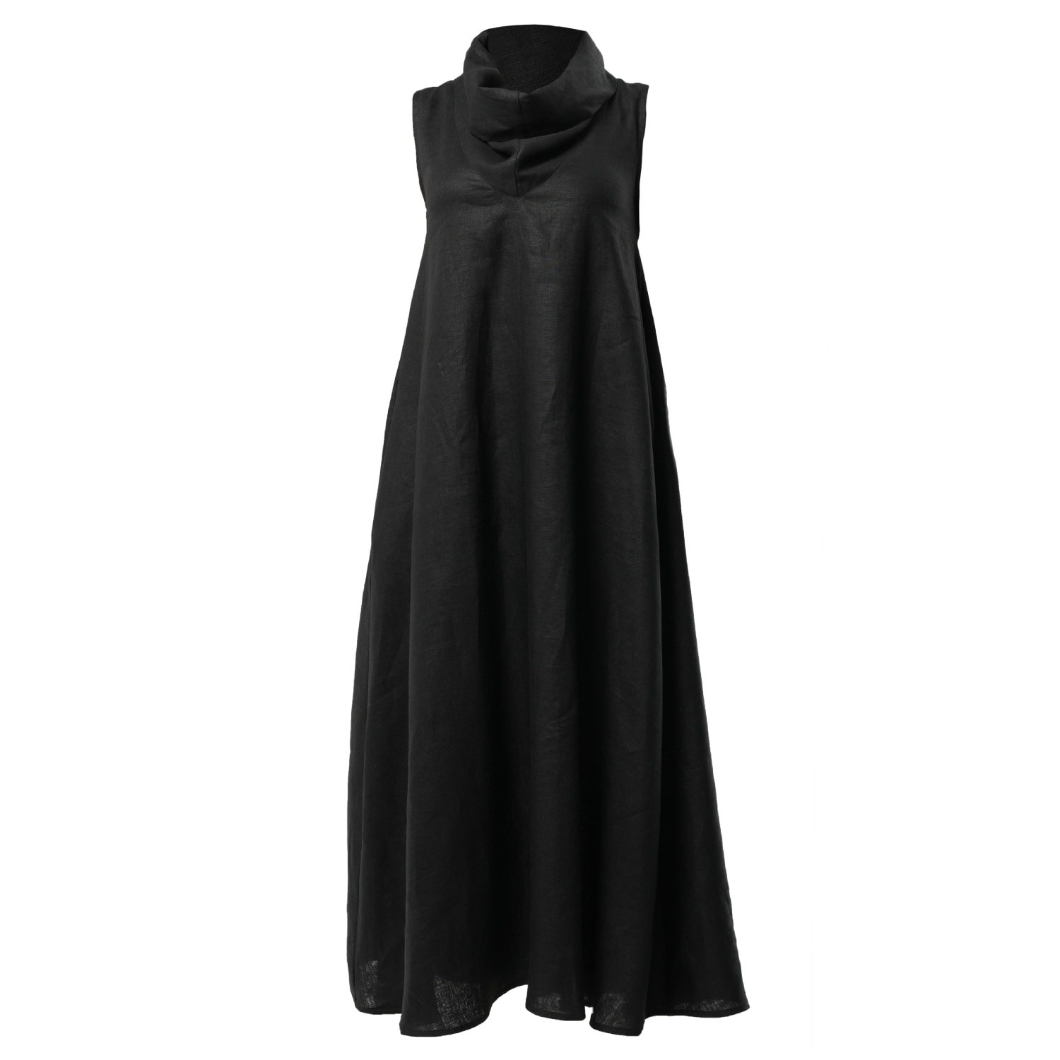 high neck black linen dress high neck black dress maxi High-Neck Ruffle Sleeve Maxi Dress  Black L /  Black