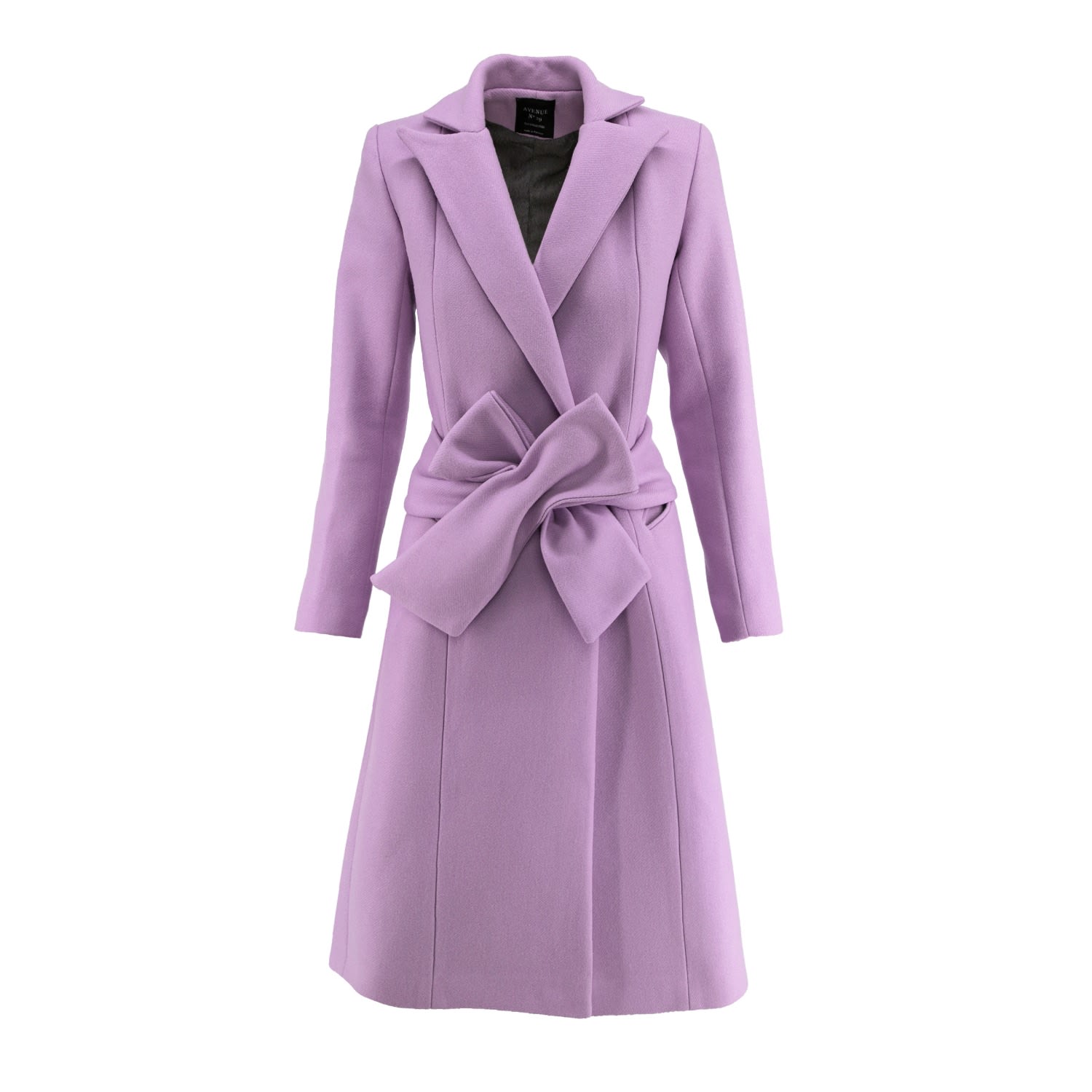 Lavender Midi Length Wool Coat With Bow | AVENUE No.29 Lavender Midi Length Wool Coat With Bow | AVENUE No.29
