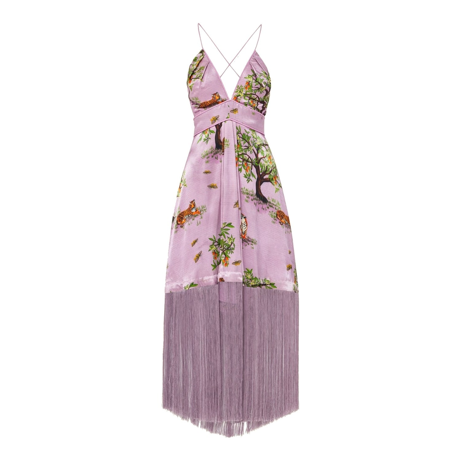 backless fringe dress Women's Purple Lilac Shanti Tiger | Medium holiday Women's Backless Lace-up Cocktail Color:Barbie based fashion designer