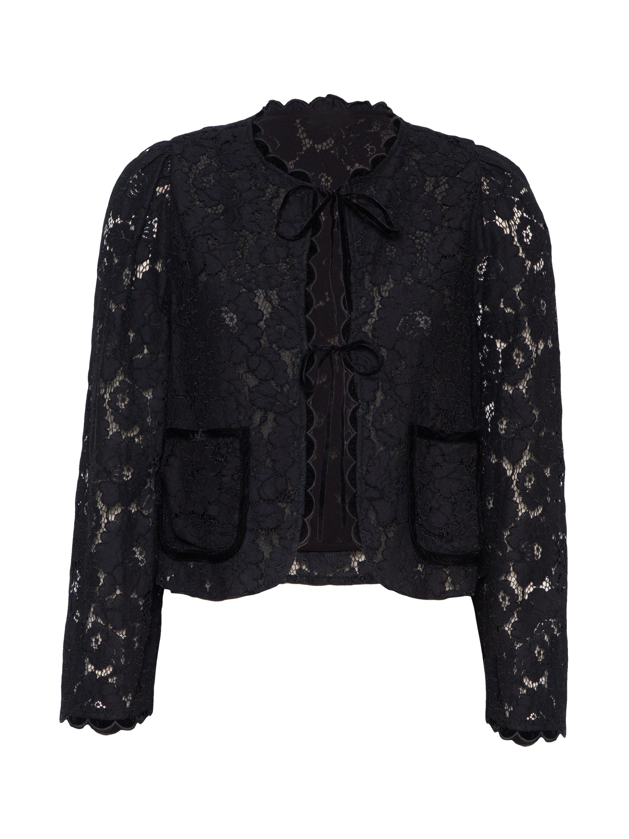 Lina Black Lace Velvet Trim Jacket | Rose & Nancy | Wolf & Badger