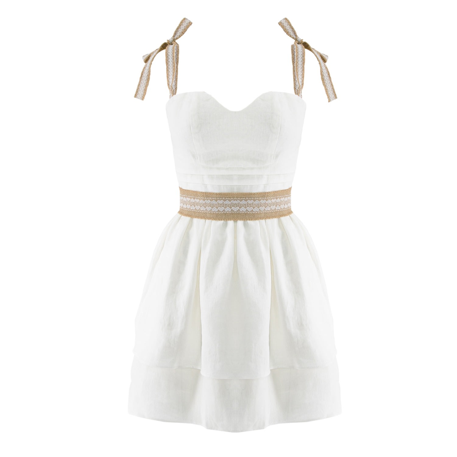 Linen Gathered Mini Dress With Raffia Straps | AVENUE N°29 | Wolf