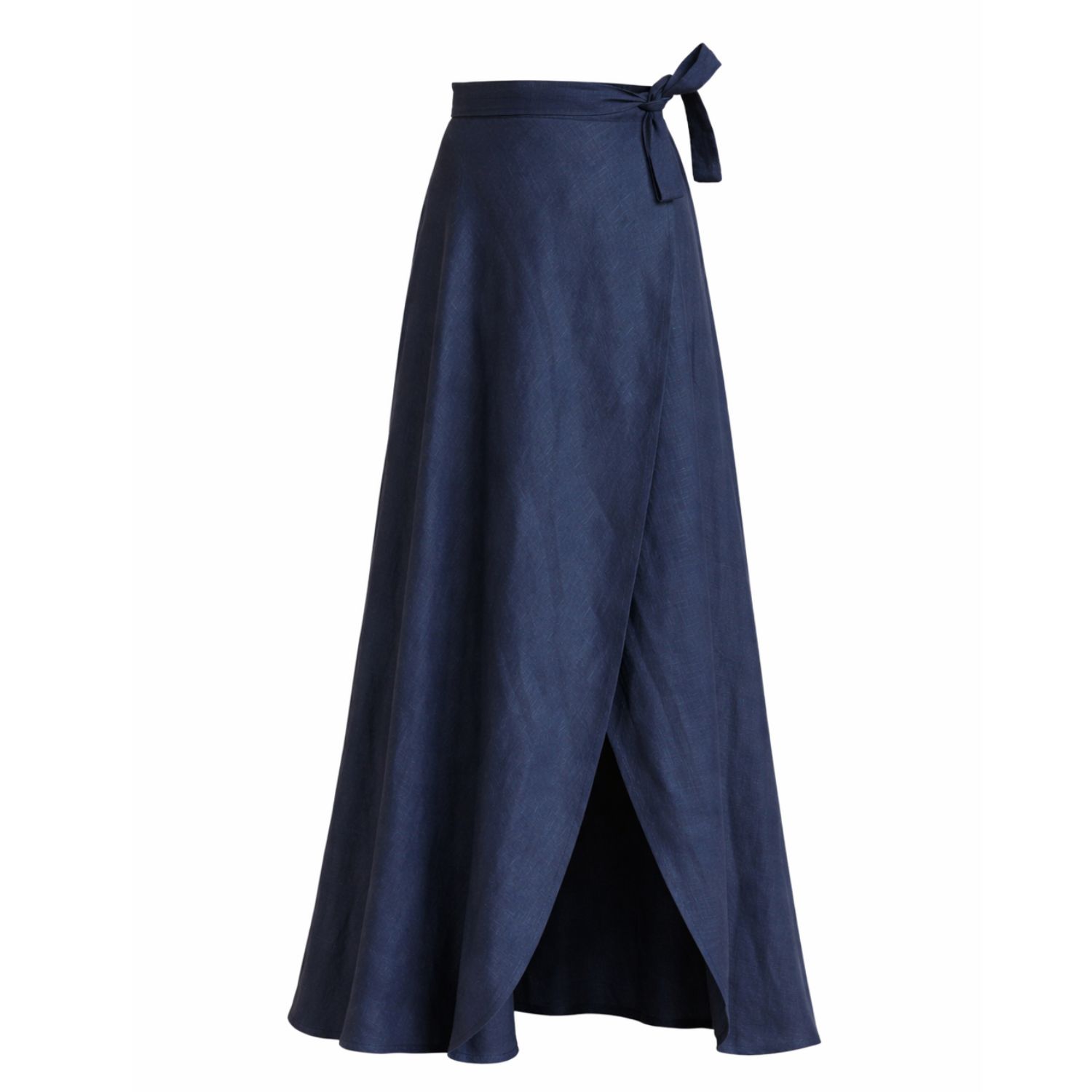 Linen Tulip Skirt With High Waist & Wrap Tie In Dark Blue | Nikka