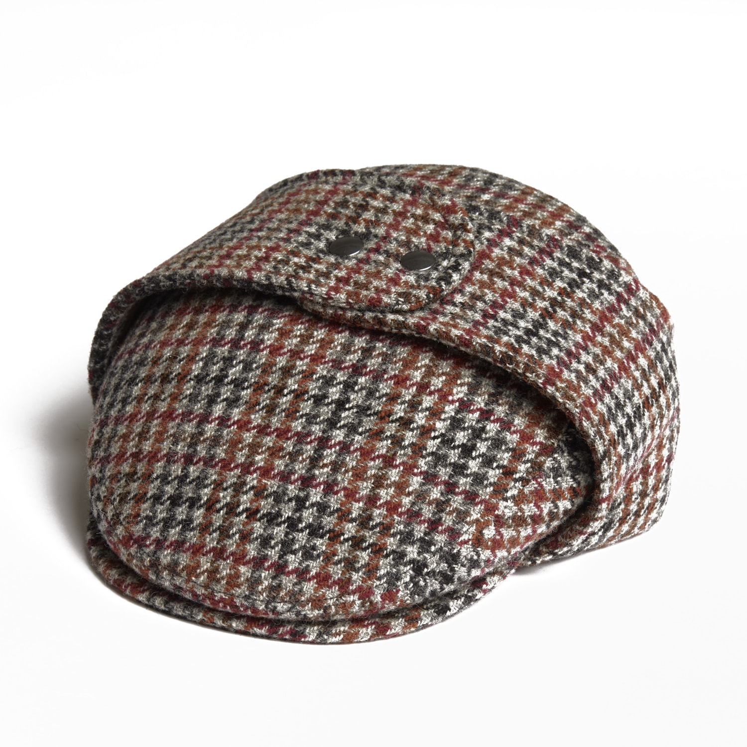 Logan Saddle Tweed Wool Checks Italian Cap With Earflaps Trapper