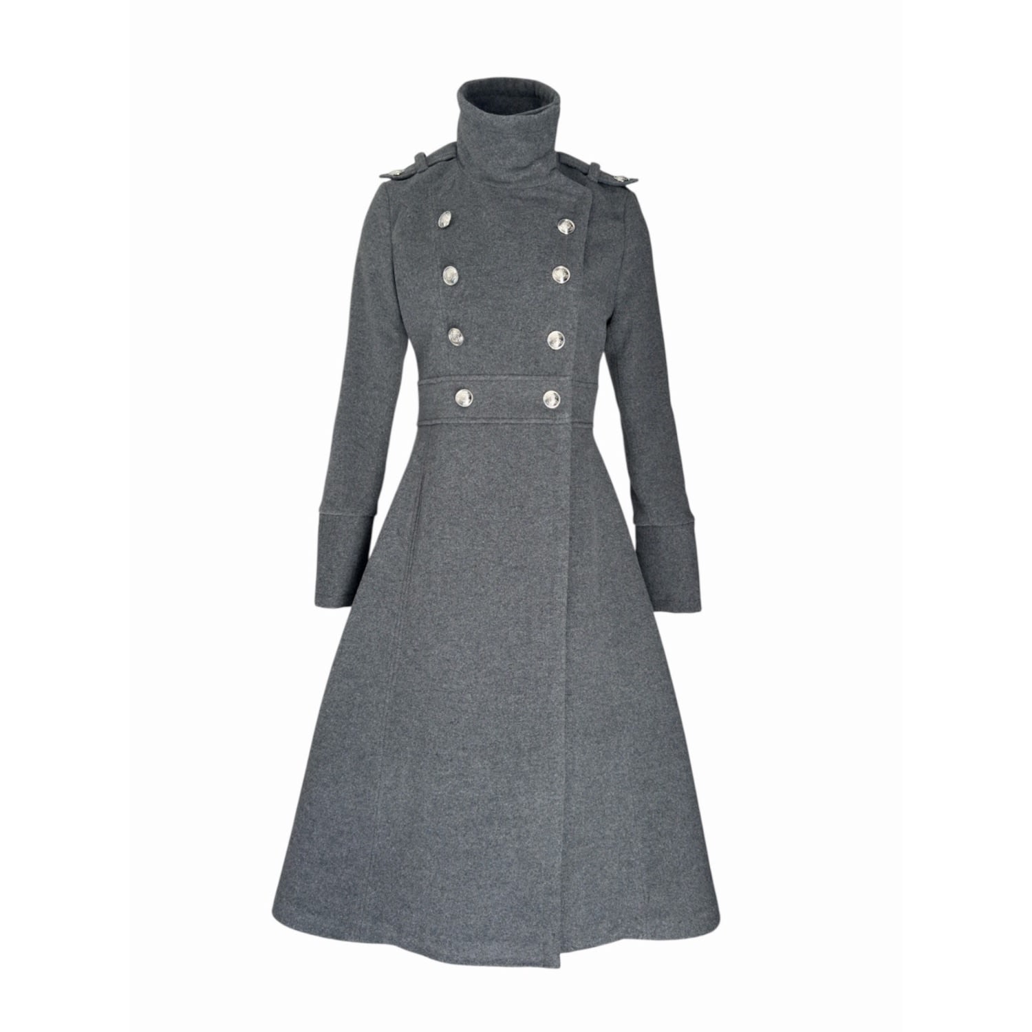 Long Grey Wool Coat Elegant Classic Winter Overcoat High Neck