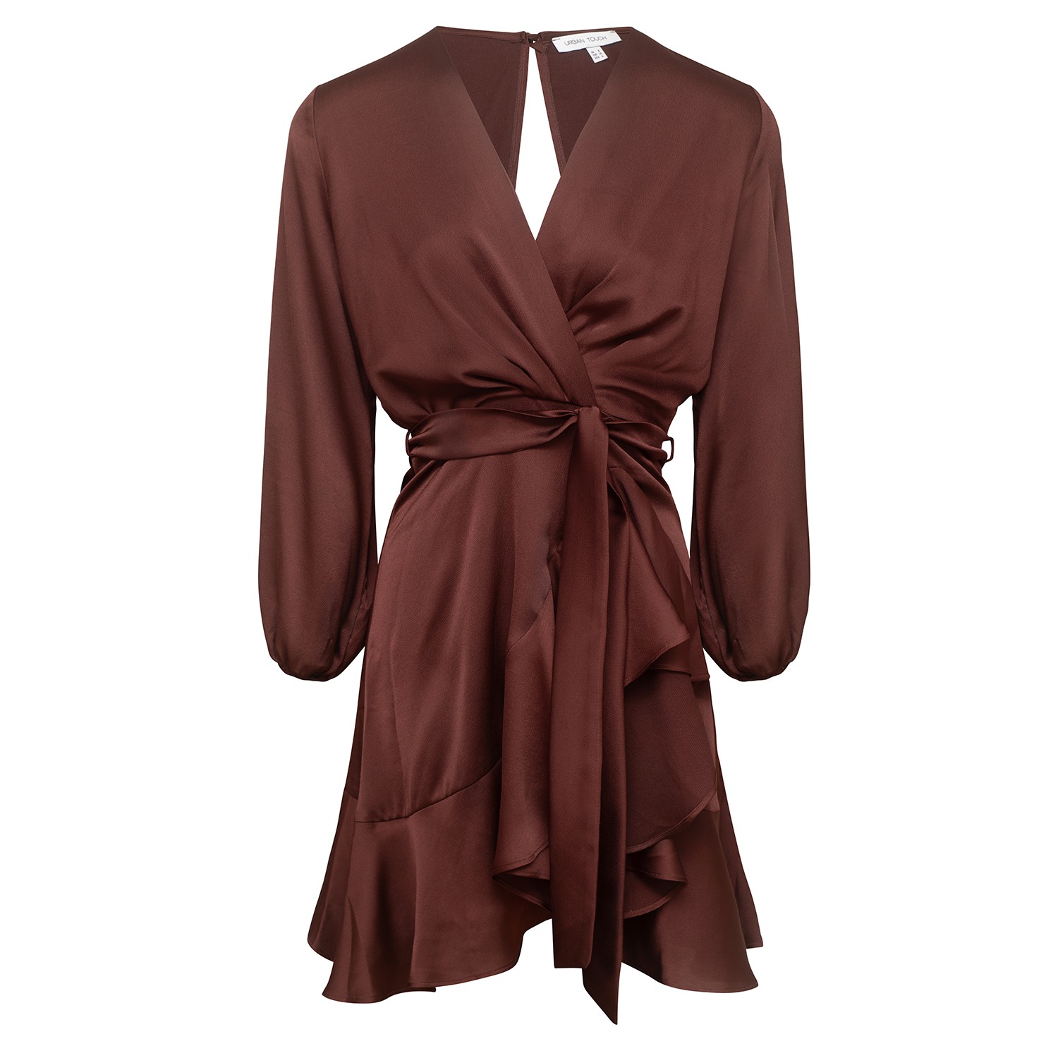 Long Sleeve Wrap Front Dress Chocolate | Urban Touch | Wolf & Badger