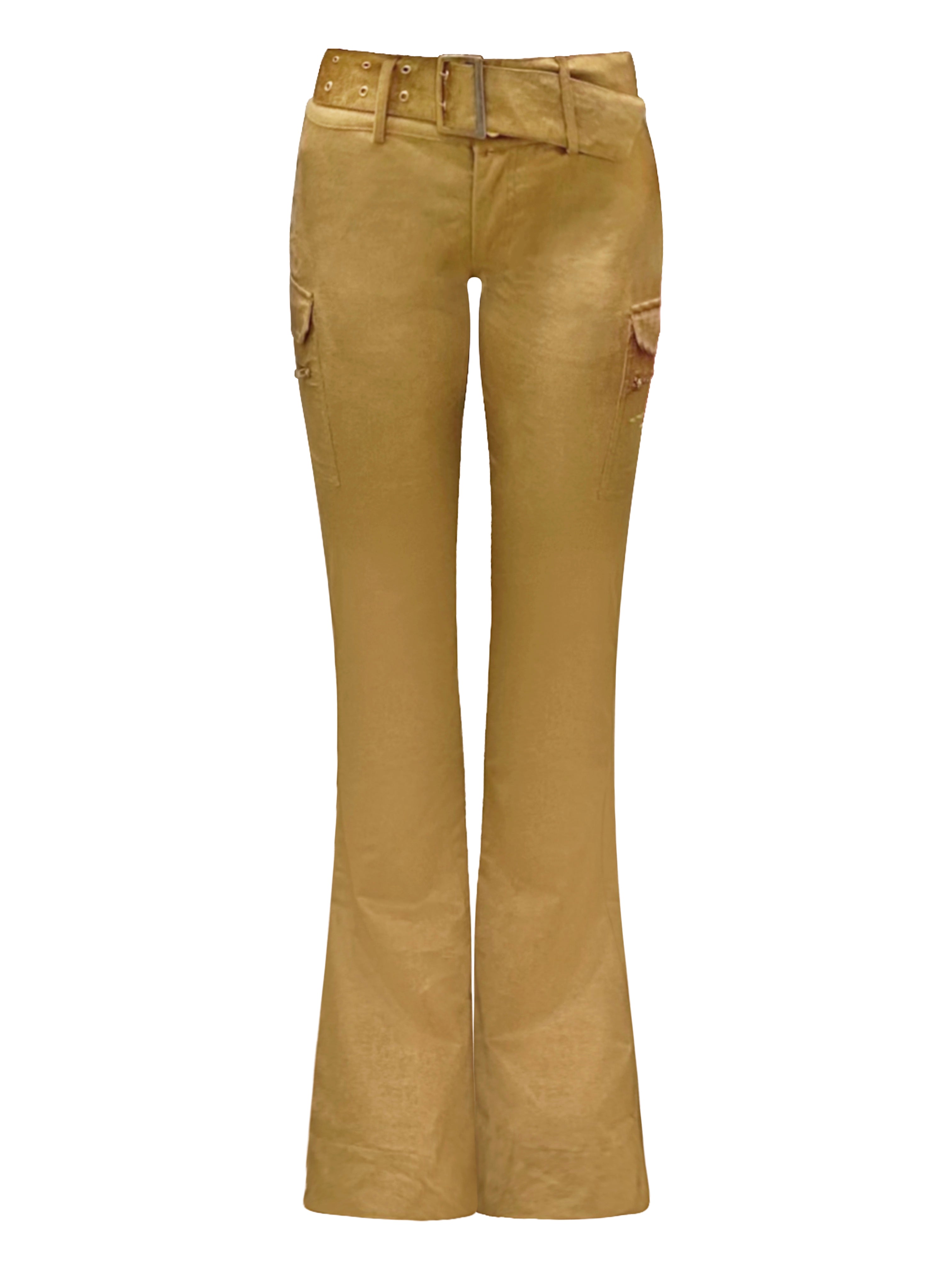 Low Rise Flared Gold Pants 