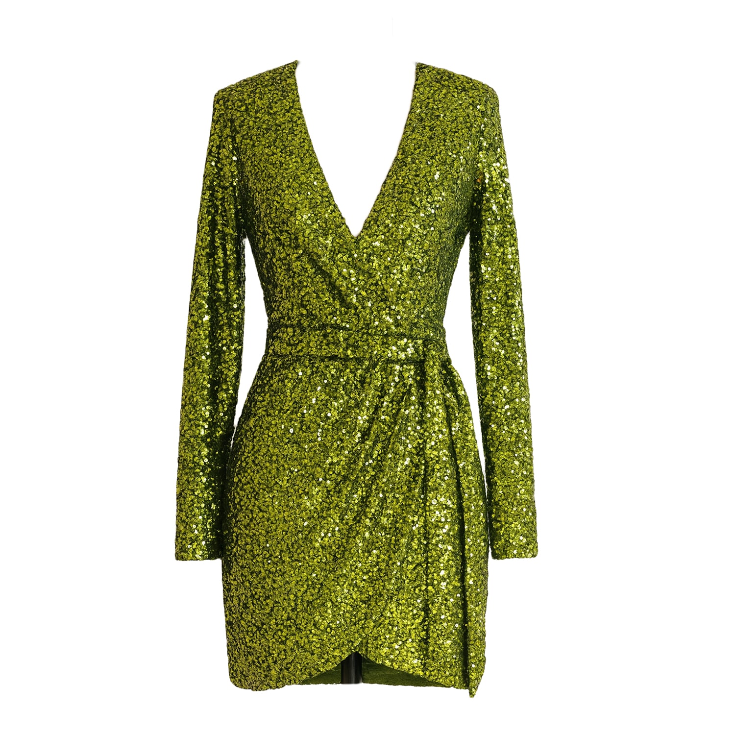 Luminous Chartreuse Sequin Wrap Dress - Long Sleeve Luxury | Richa Sharma |  Wolf & Badger