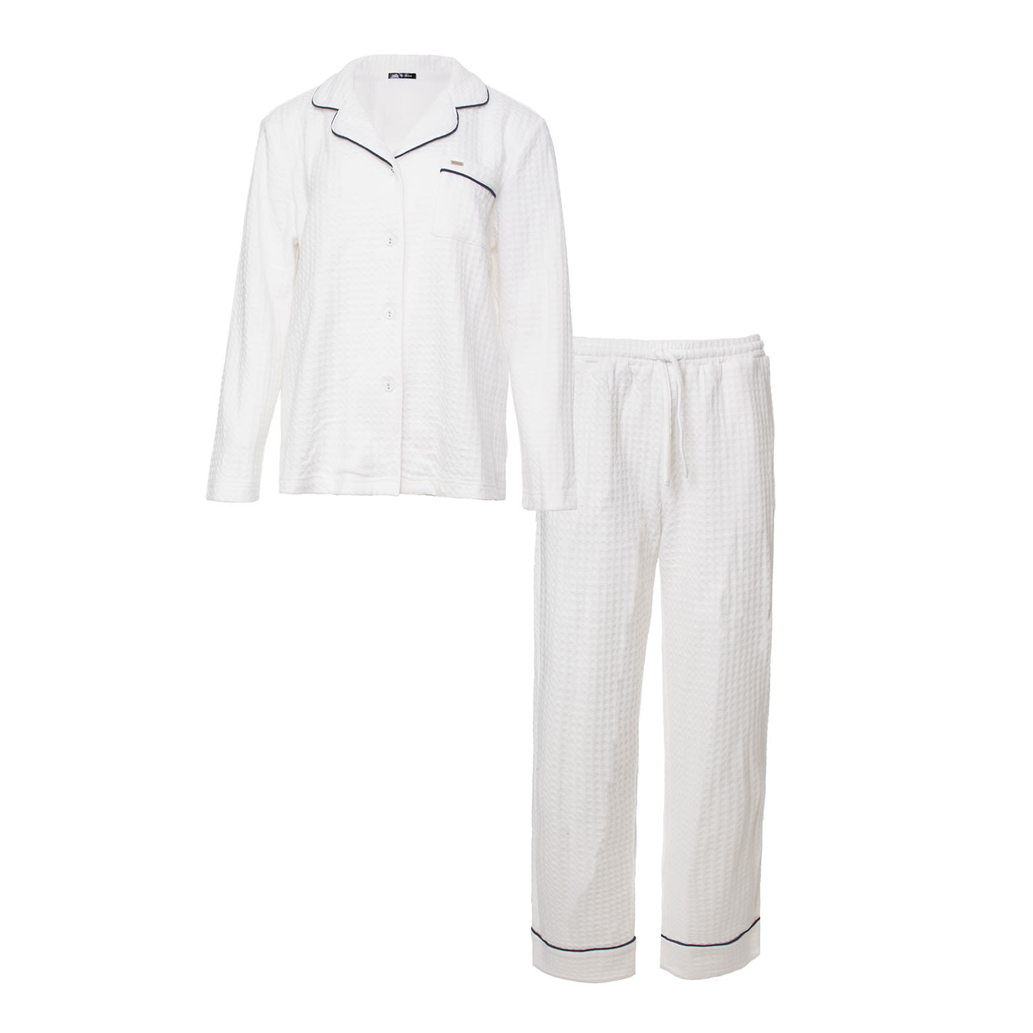 Luxury Suite Waffle Pyjama Set In White Pretty You Wolf Badger