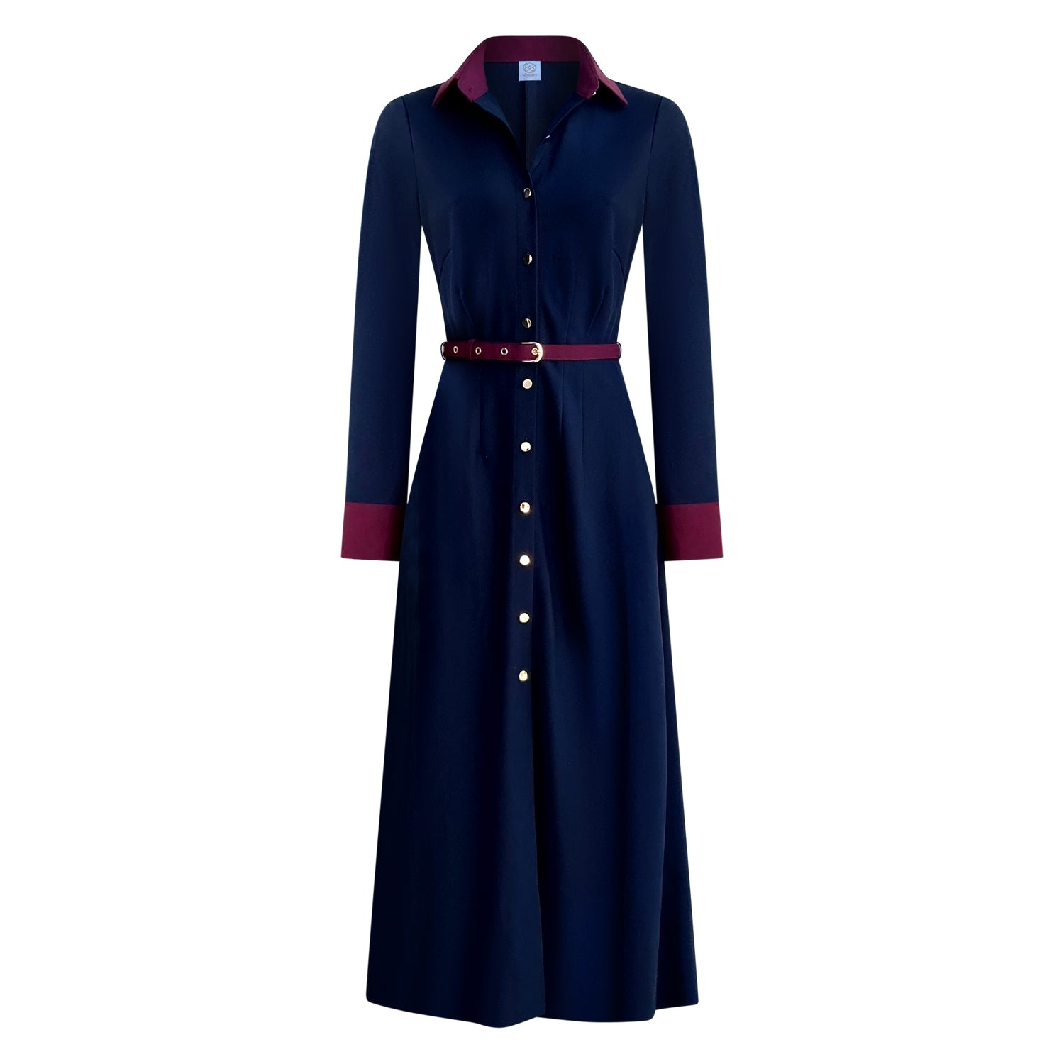 Marion A-Line Classic Midi Dress In Navy & Maroon | Why Mary