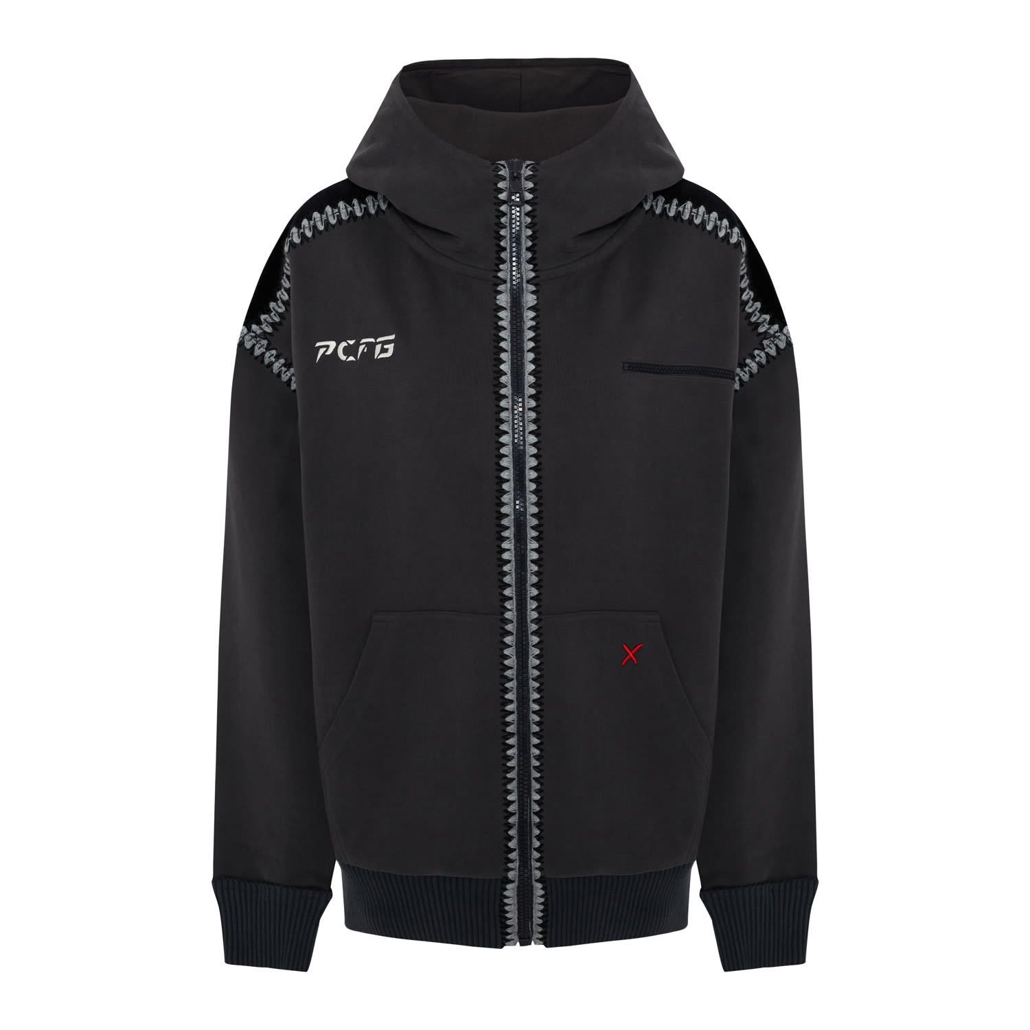 Men Crochet Zip Up Hoodie - Grey | PCFG | Wolf & Badger