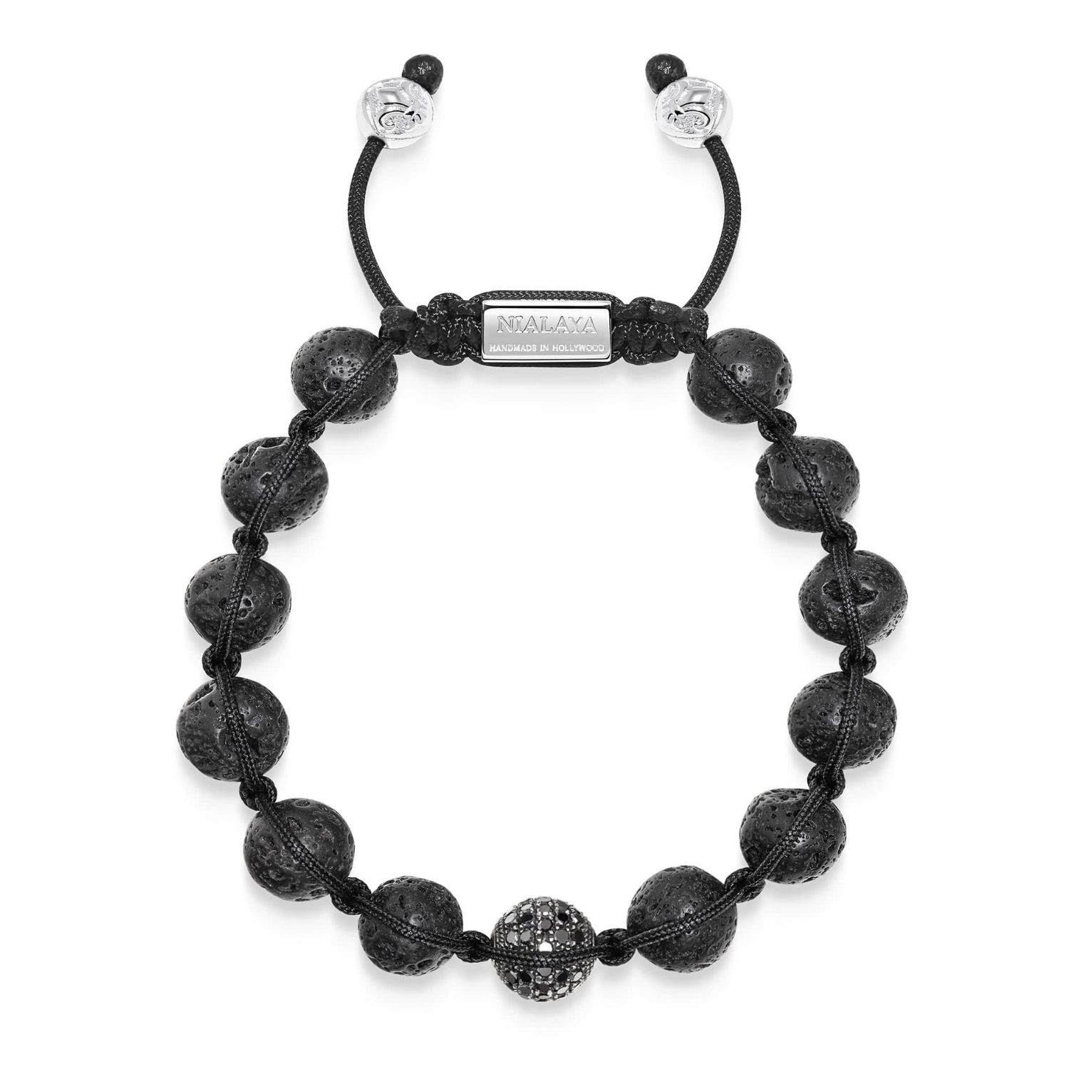 Men's Black Diamond Beaded Bracelet With Lava Stone And Sterling