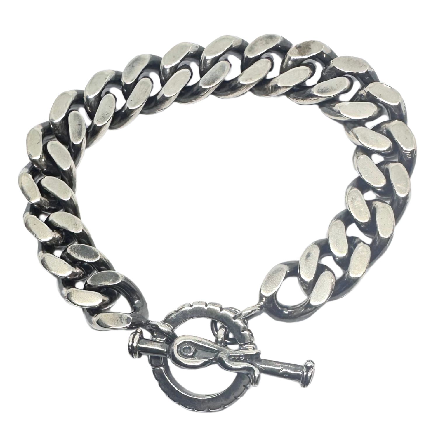 Men's Heavy Solid Sterling Silver Curb Chain Bracelet With Hand