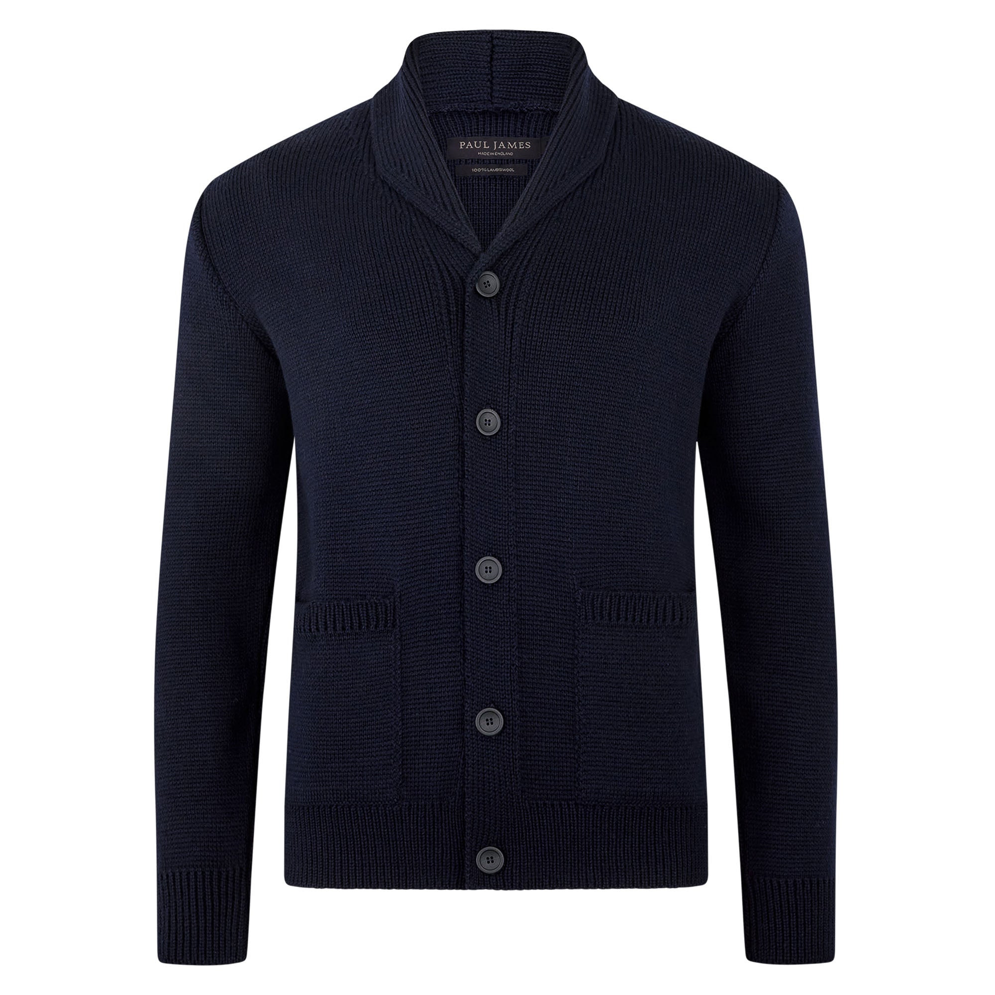 Mens Chunky Merino Wool Marello Shawl Collar Cardigan - Navy