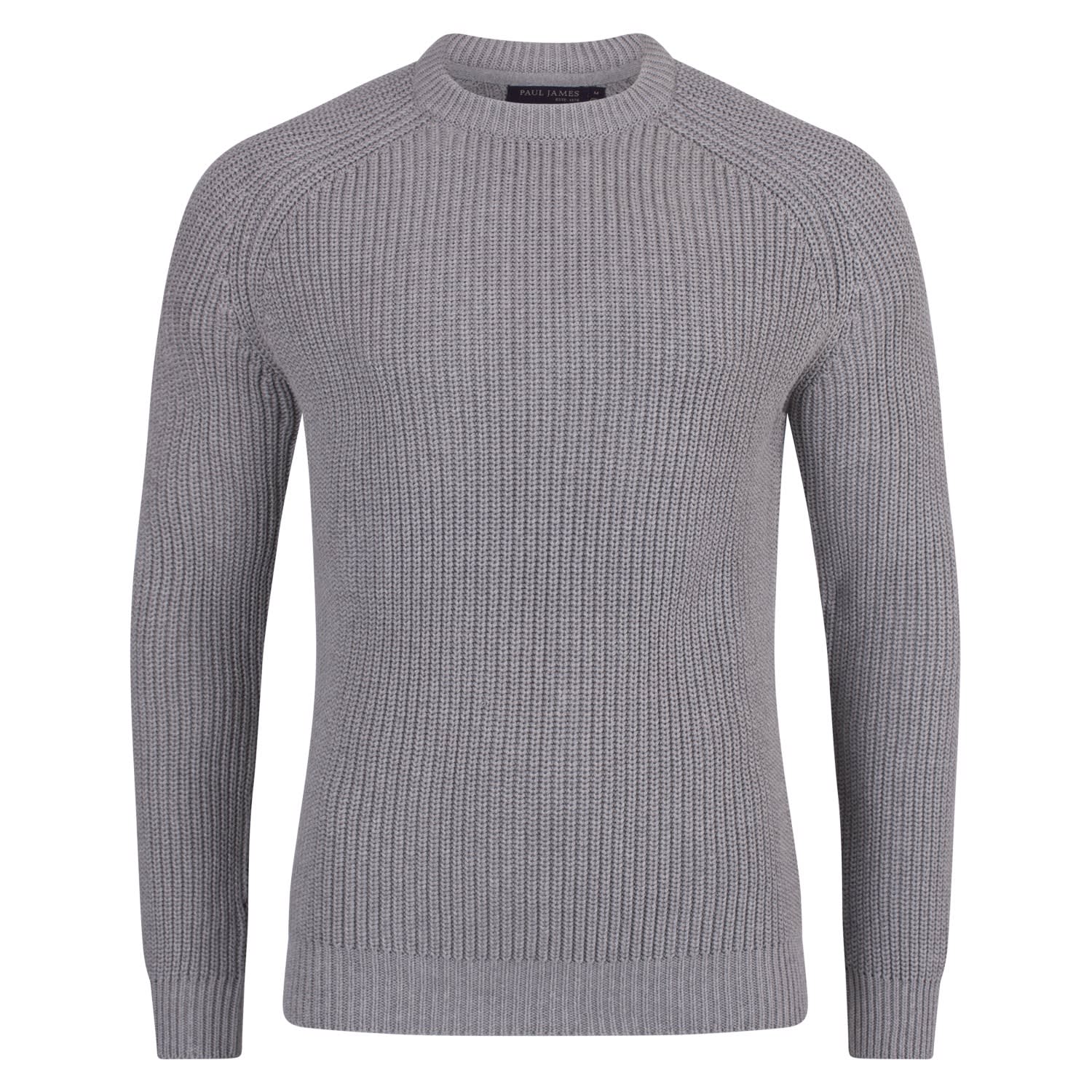 Mens Heavyweight Cotton Clark Fisherman Rib Knit Jumper - Ash Grey 