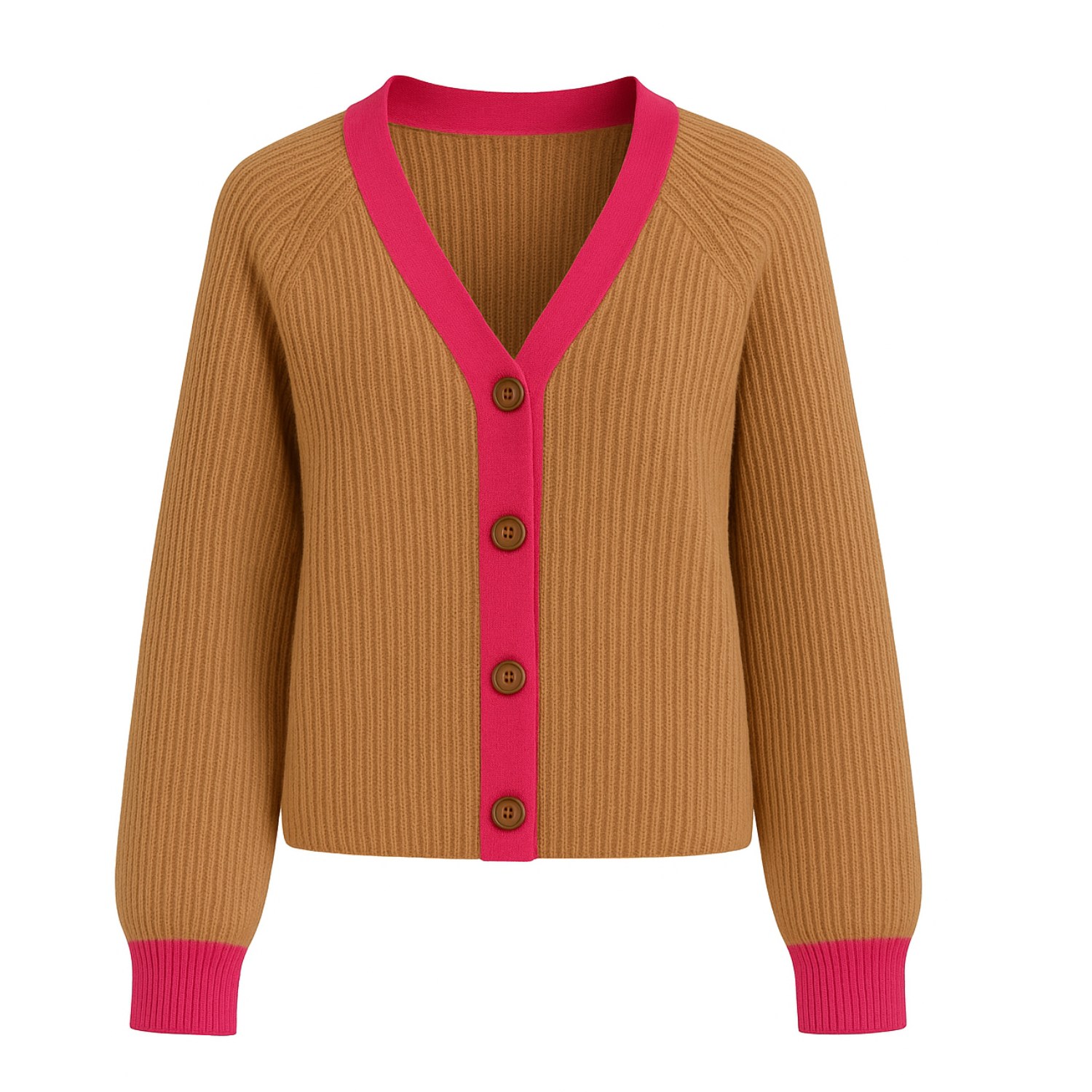 Michelle Merino & Cashmere Chunky Knit Cardigan Camel & Lipstick