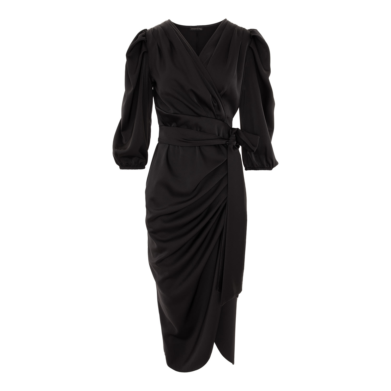 knee length dresses for ladies Puff Sleeve Wrap Midi Dress main image 0