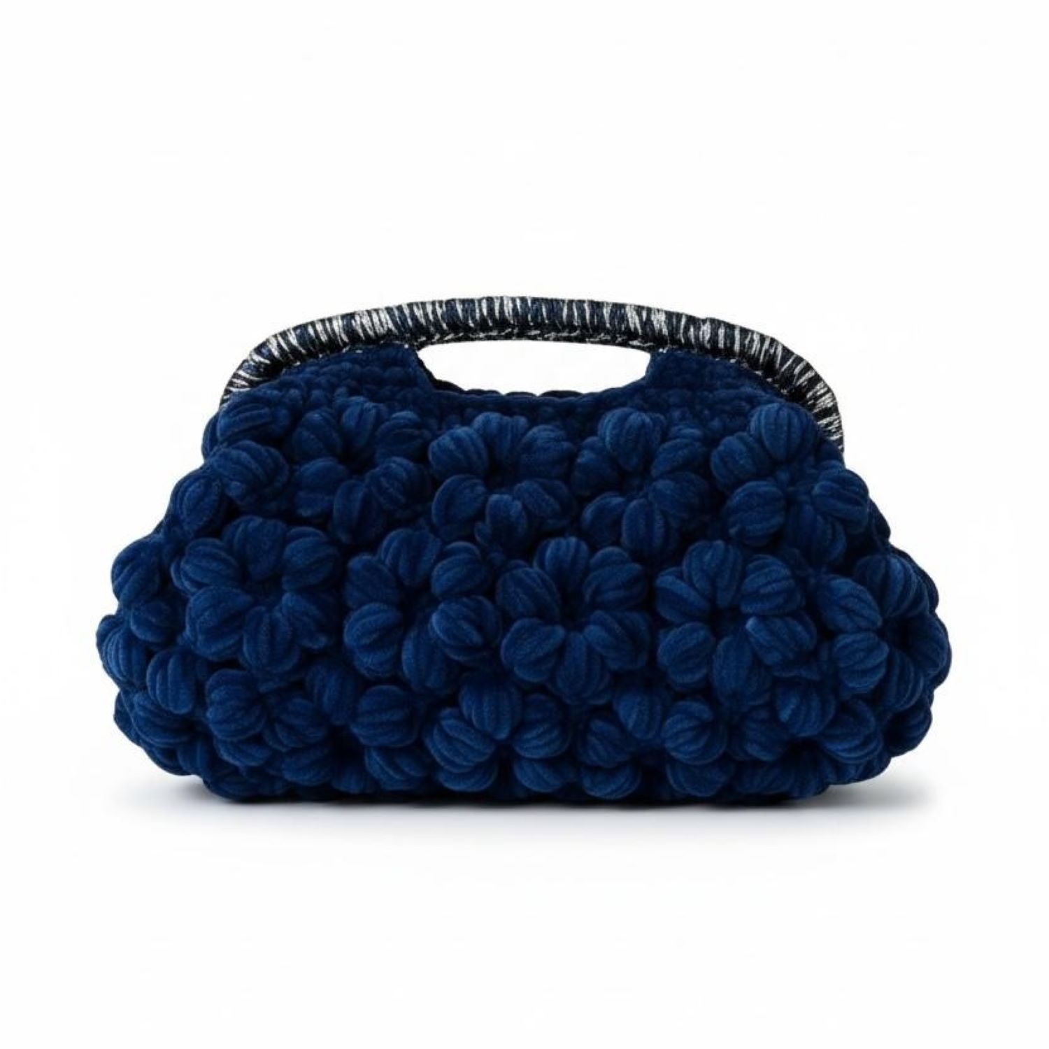 Midnight Sapphire Blue Velvet Knitted Designer Bag – Elegant, Soft
