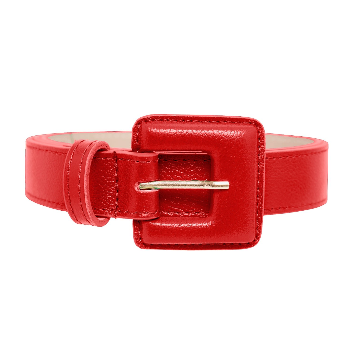 Mini Square Narrow Leather Belt - Red | BeltBe | Wolf & Badger