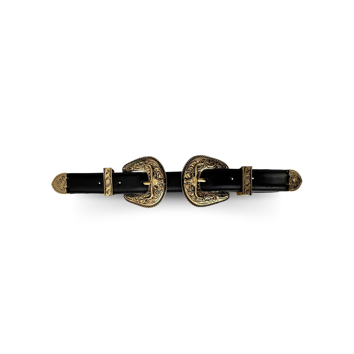 Mini Western Double Buckle Belt Black Gold | Indigolush  display picture 2