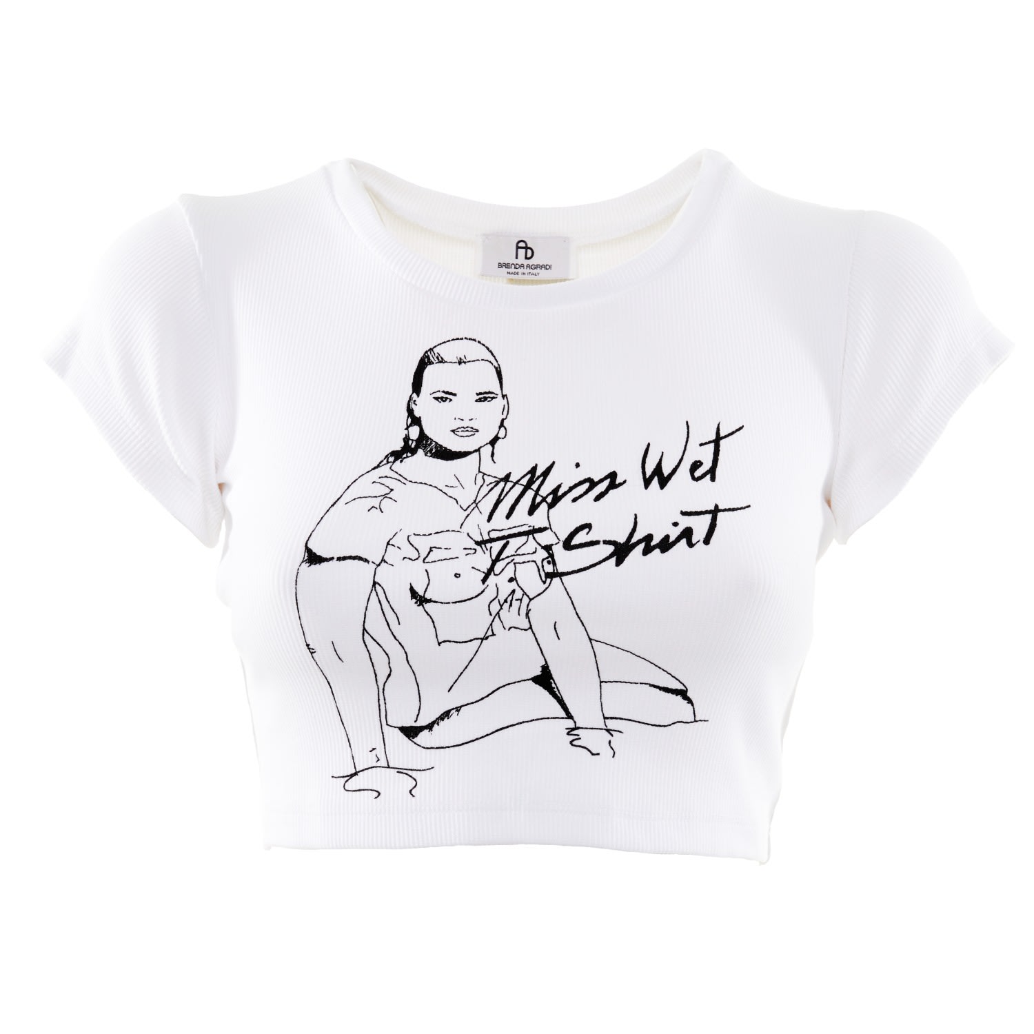 White Printed Party Crop Top - Miss Wet T-Shirt | Brenda Agradi