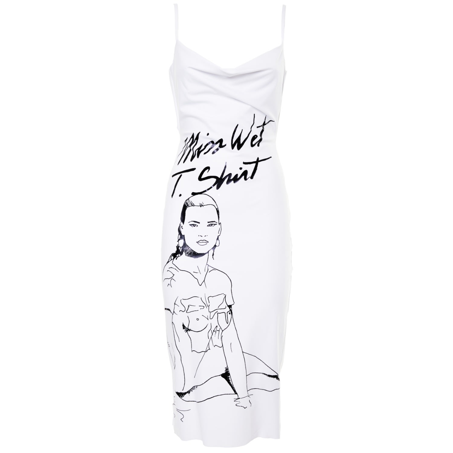 White Printed Sleeveless Evening Sheath Dress - Miss Wet T-Shirt