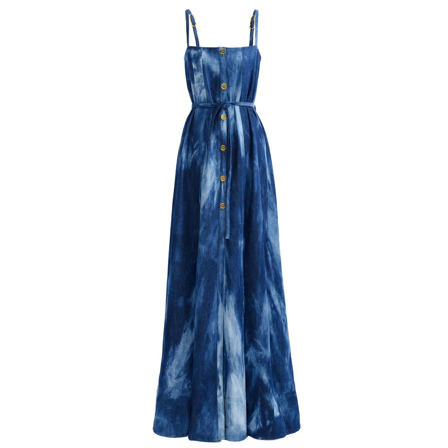 Designer Denim Maxi Dress – Sleeveless Dyed Jean Dress