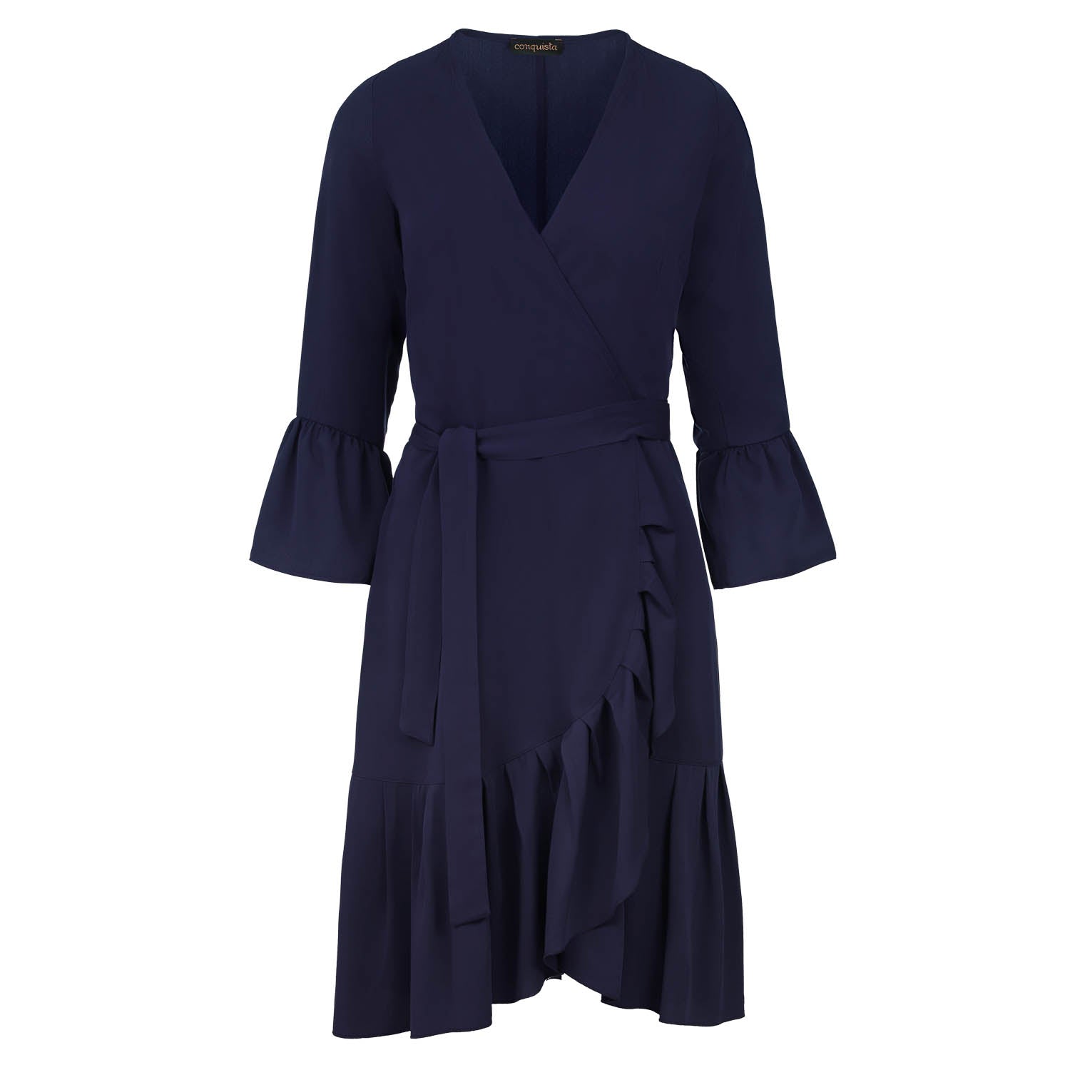 navy blue wrap dress Angular Hem  Qua May be worn with any standard bra Navy Blue Floral Jacquard Wrap