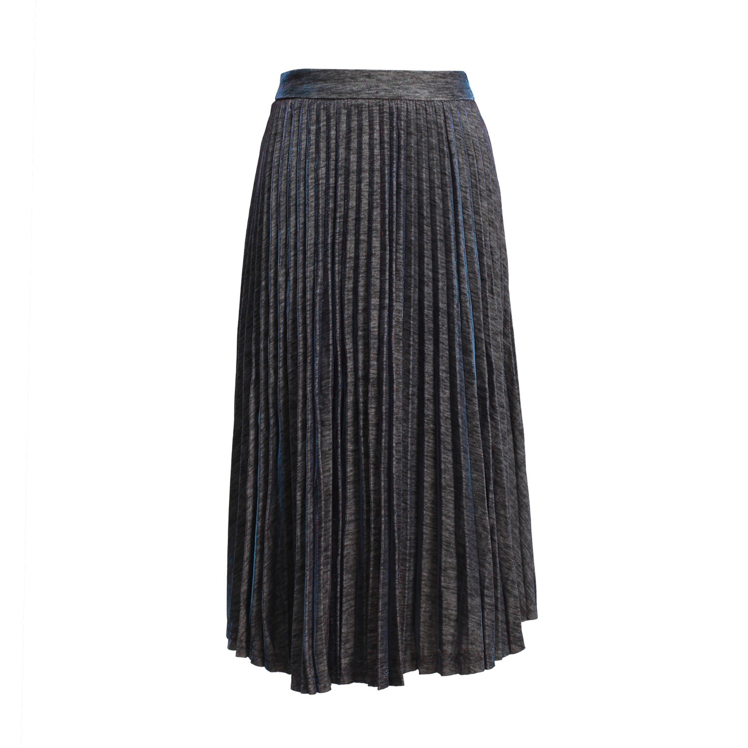 Women s Knee Length Shiny Pleated Skirt Blue Large Smart and Joy