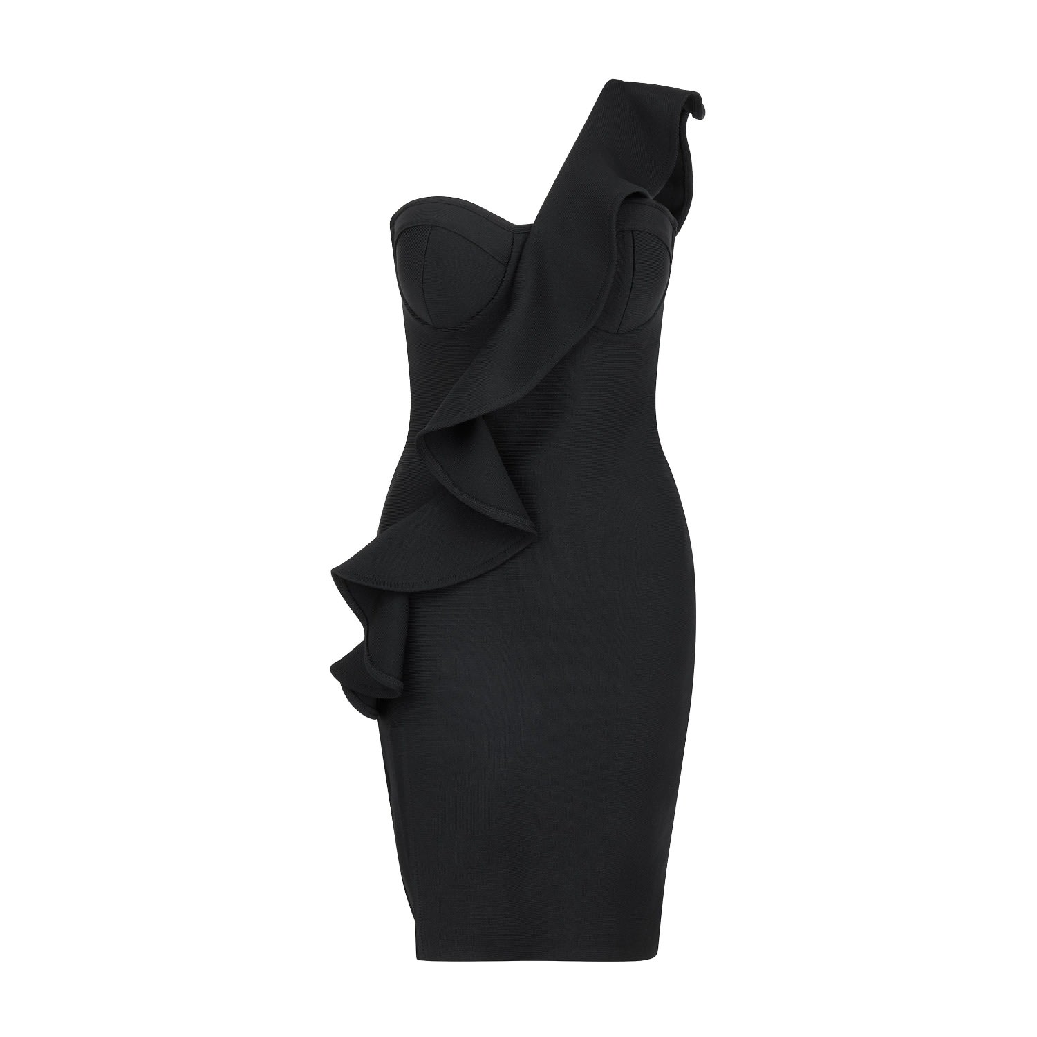 black bandage frill hem bodycon dress Karen Millen Figure Form Bandage Ruffle Hem Halter Knit Midi Dress in Black