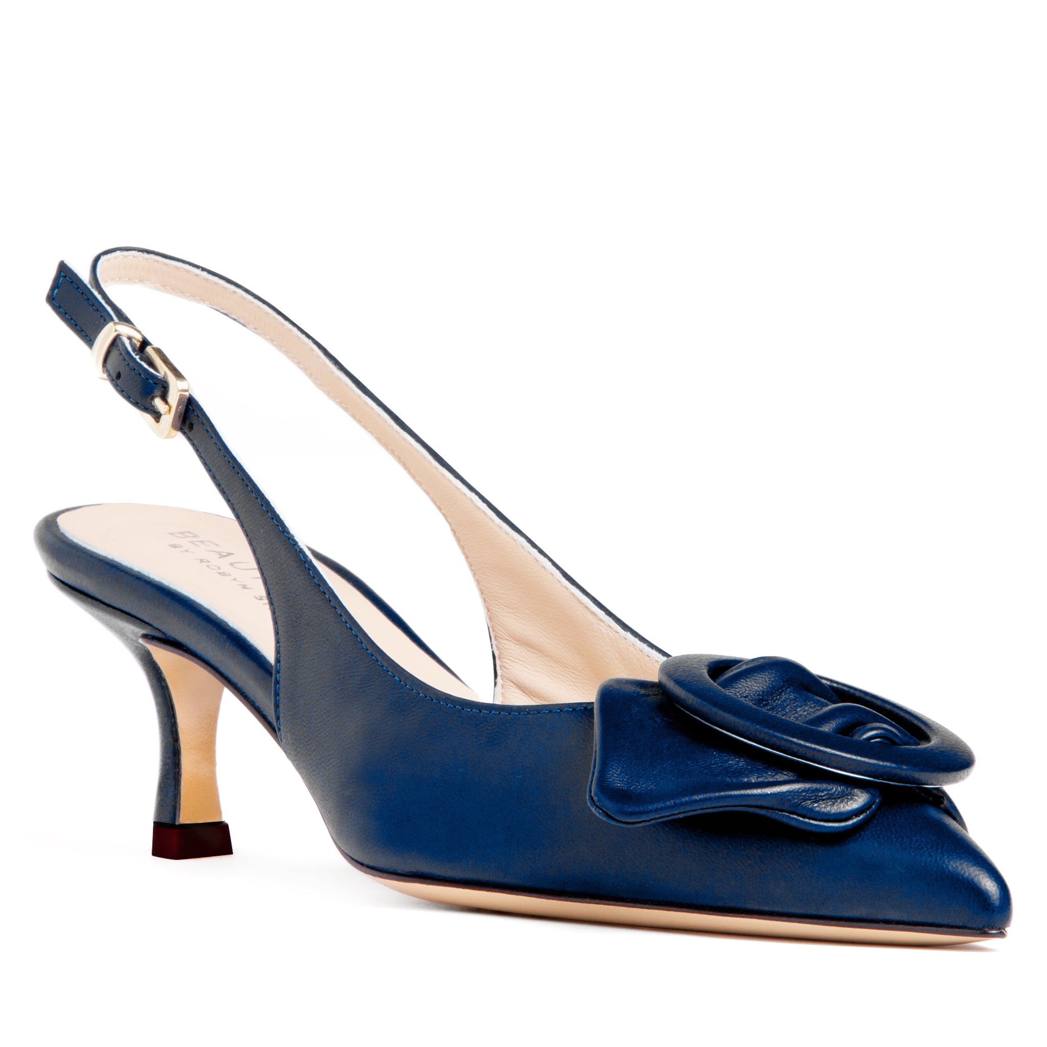 Women s Blue Oralia Navy Leather Comfortable Kitten Heel Work Evening Elegant Leather Pump 3 UK Beautiisoles by Robyn Shreiber Made in Italy