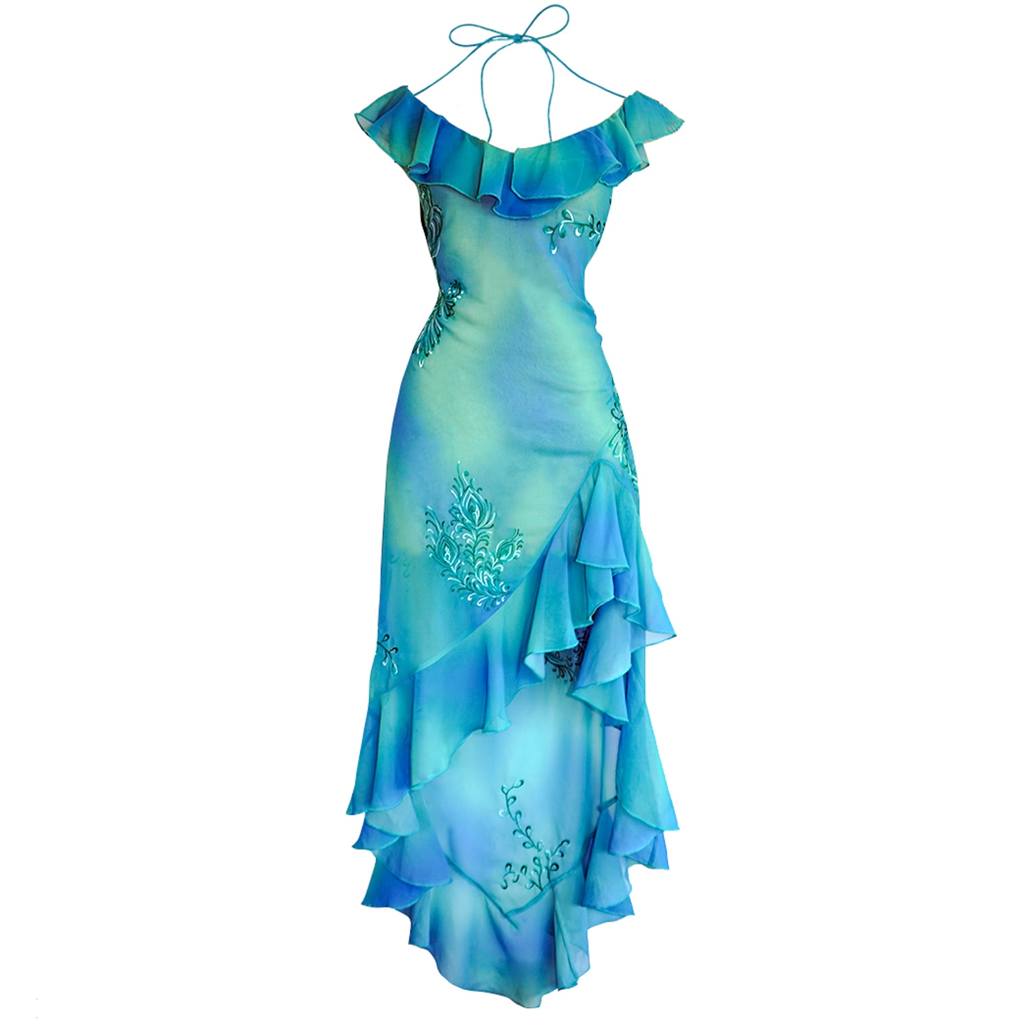 Peacock Embroidered Sundress  Aquamarine Open Back Dress | Svarini | Wolf  & Badger