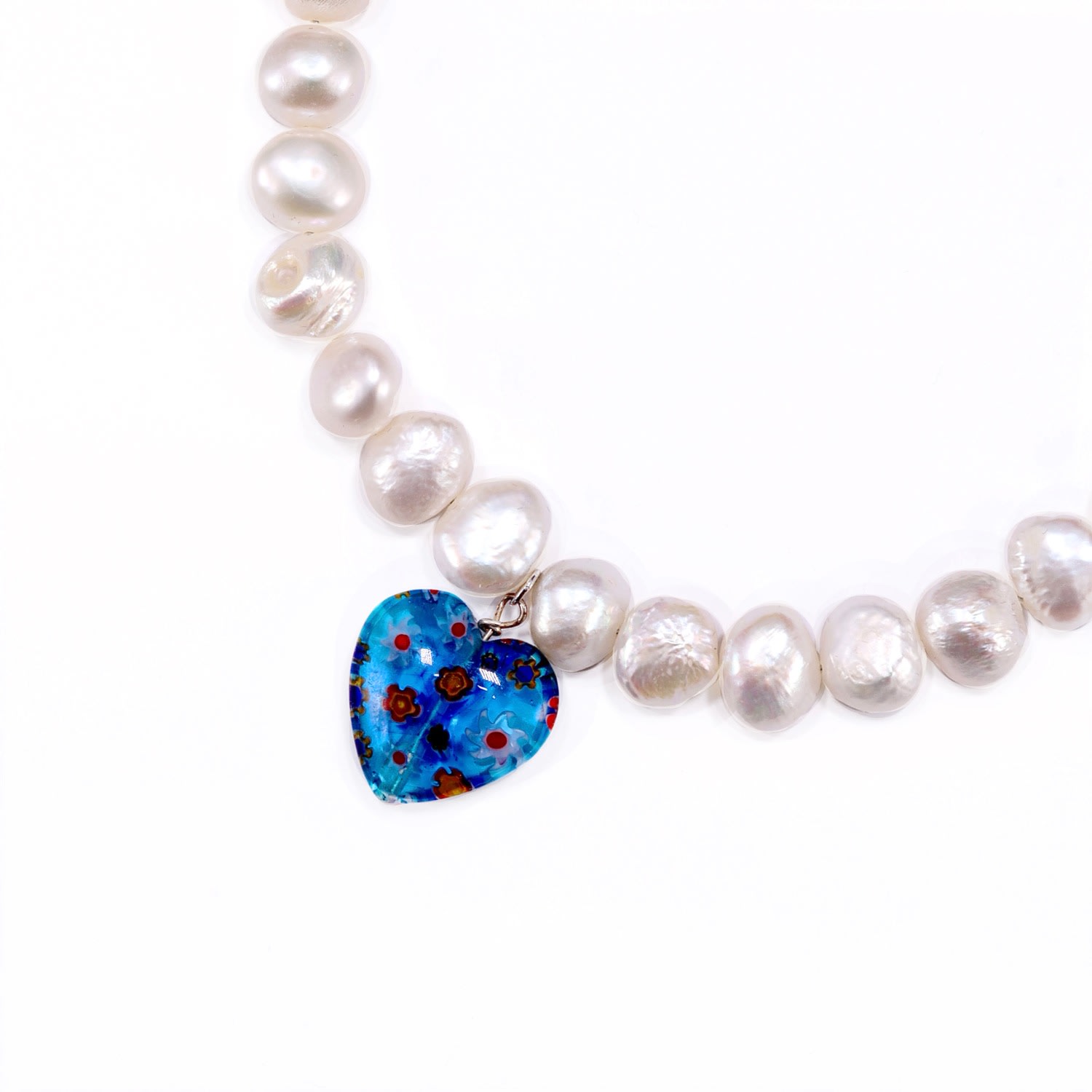 Pearl Necklace With Blue Heart Pendant | MINERALGEMS ✩ STUDIO