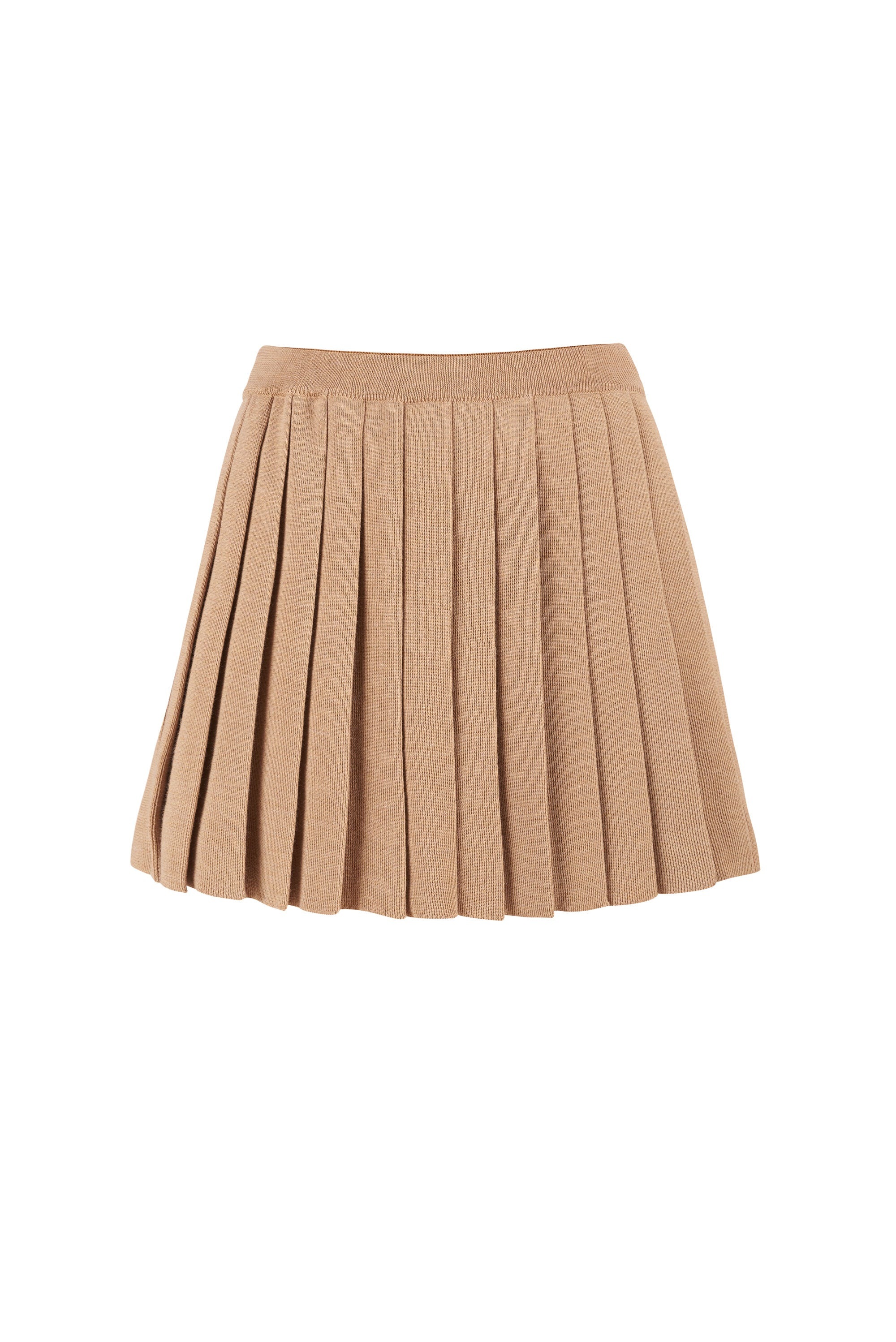 Piccolo Pleated 100% Merino Mini Skirt Beige | SALANIDA | Wolf